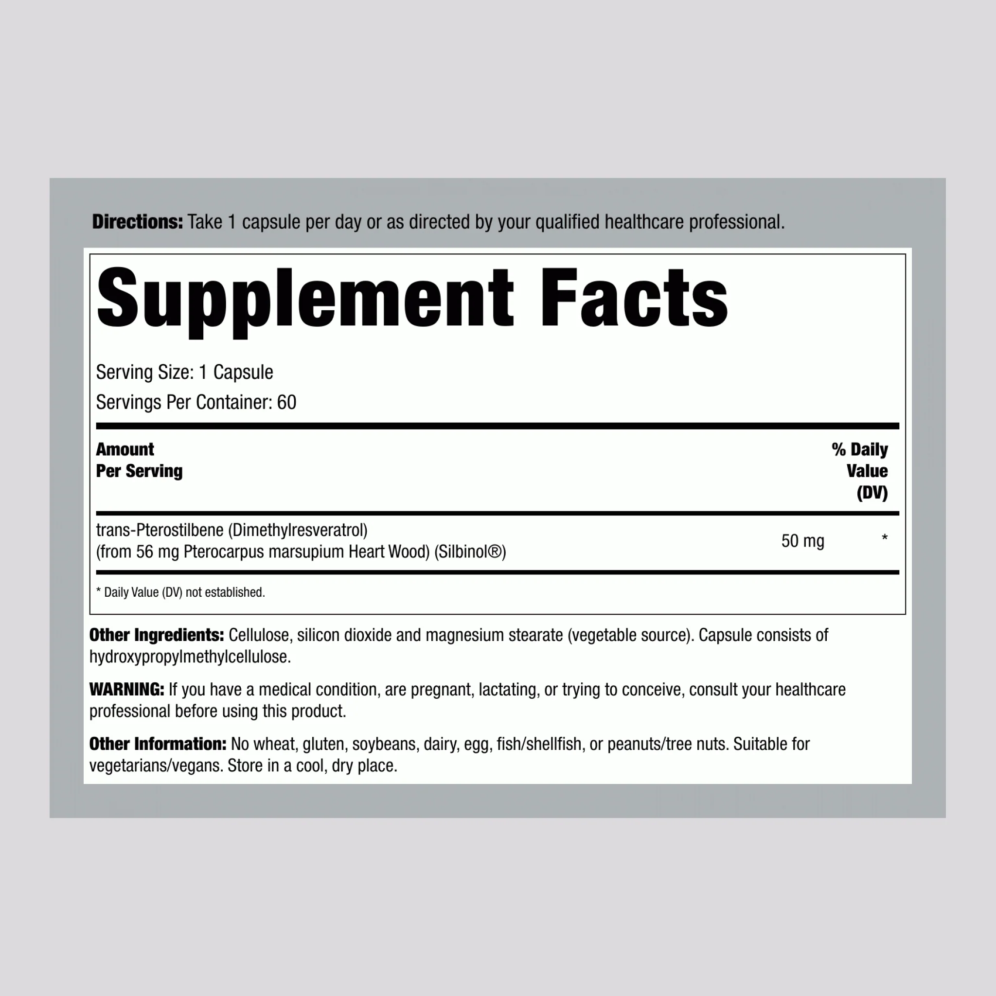 Pterostilbene, 50 mg, 60 Vegetarian Capsules - Image 2