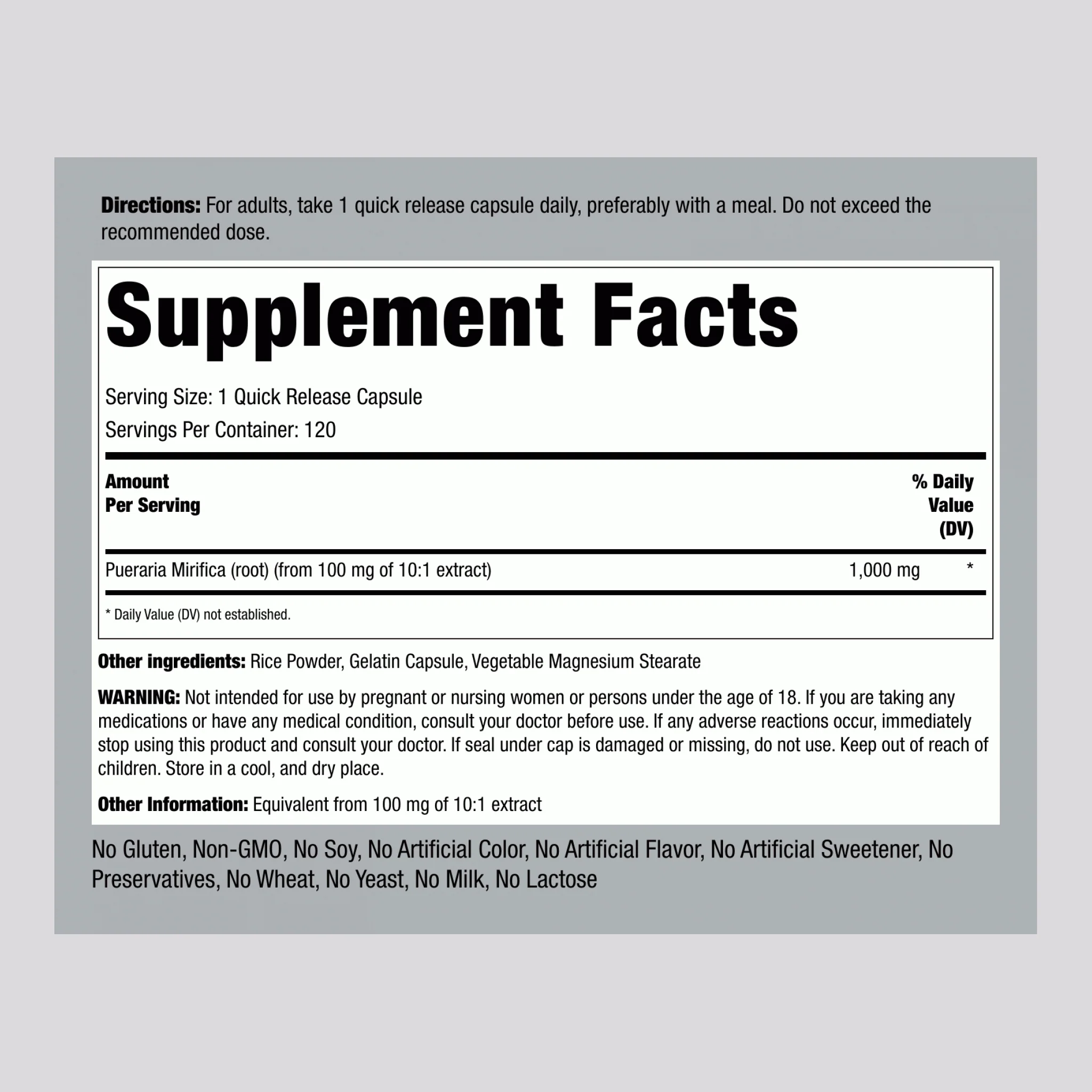 Pueraria Mirifica, 1000 mg, 120 Quick Release Capsules, 2  Bottles - Image 2