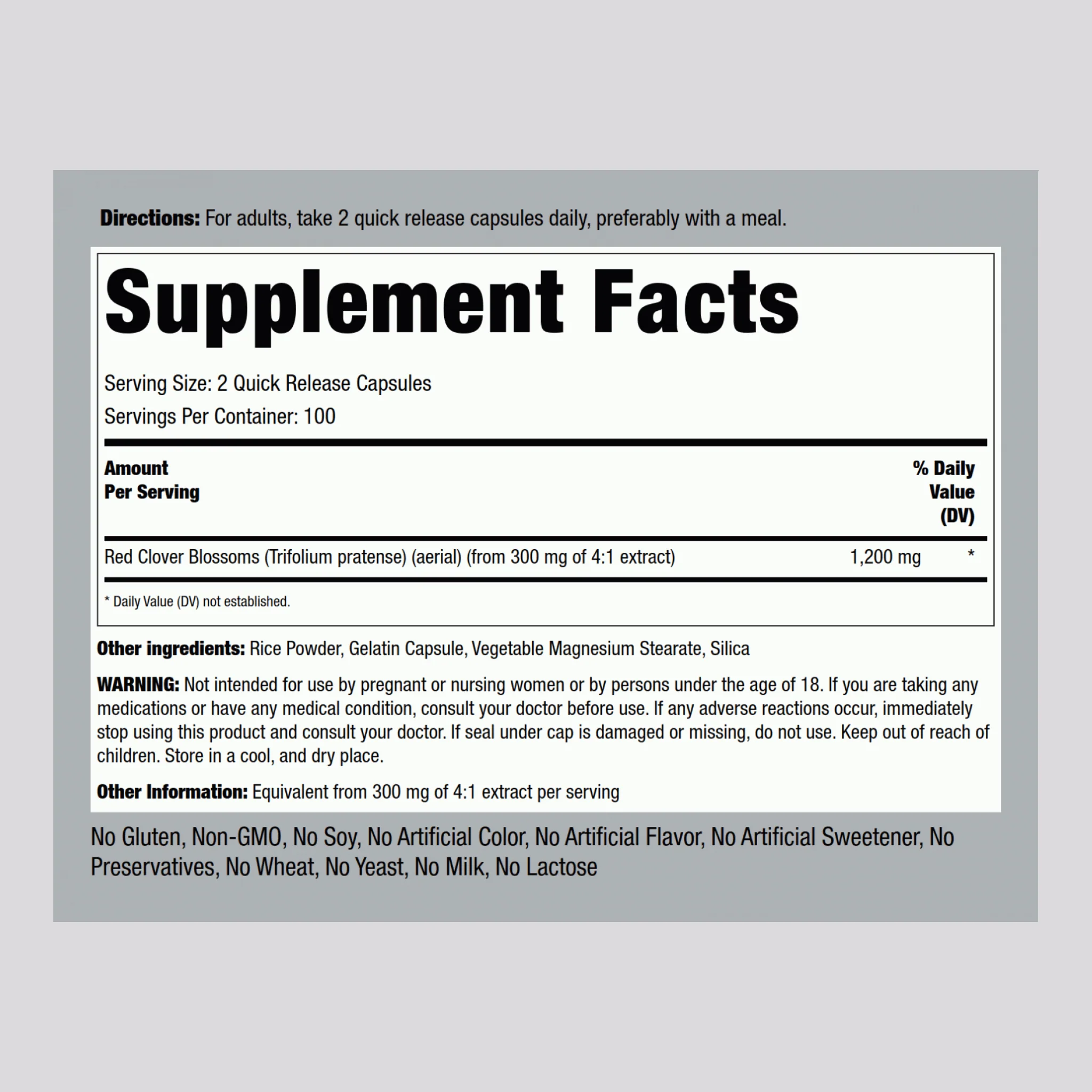 Red Clover, 1200 mg (per serving), 200 Quick Release Capsules - Image 2