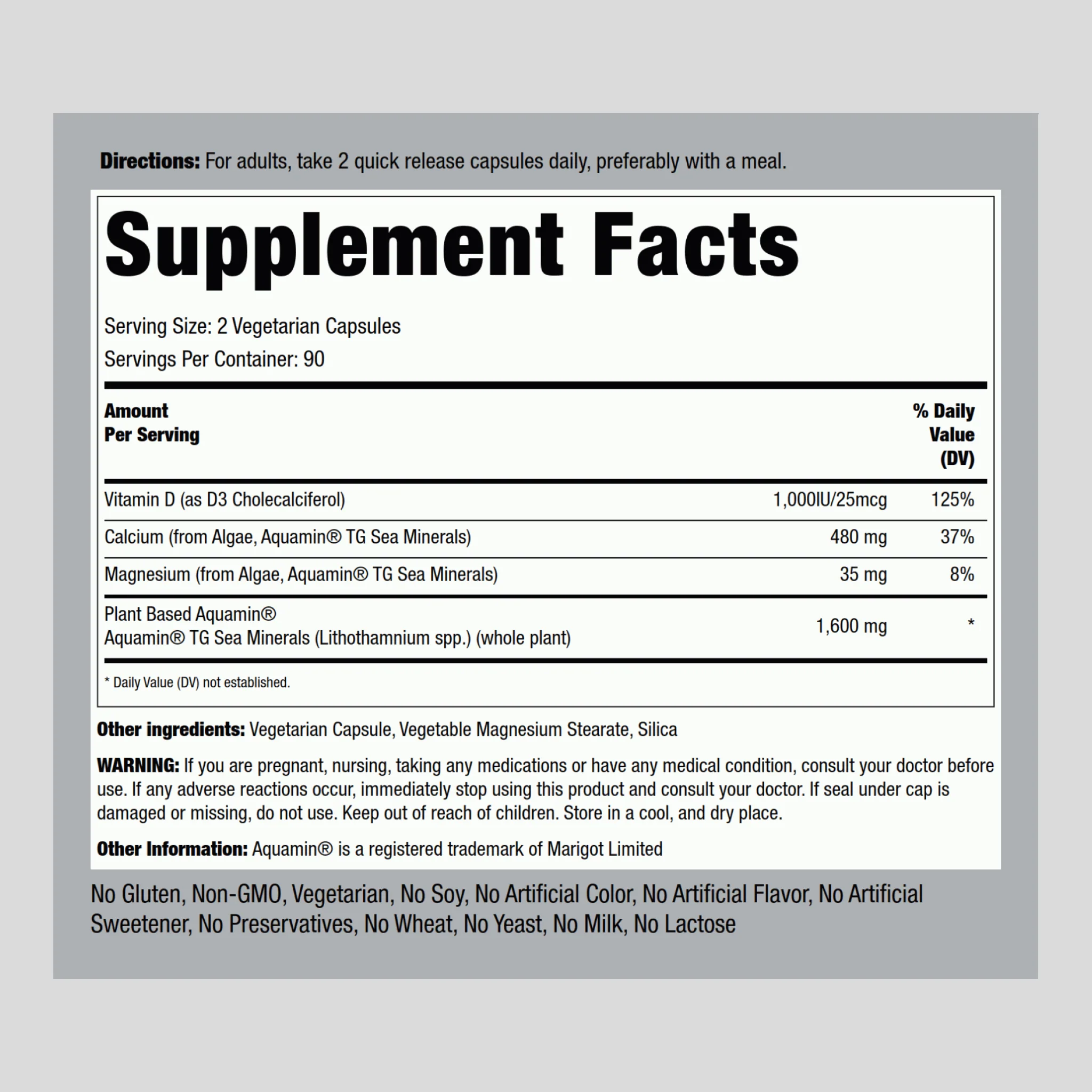 Red Mineral Algae (Aquamin Plant Based Calcium), 180 Vegetarian Capsules, 2  Bottles - Image 2