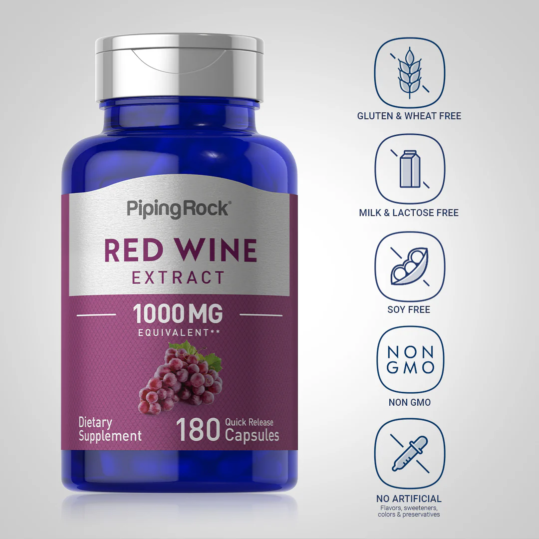 Red Wine Extract, 1000 mg, 180 Quick Release Capsules - Image 5