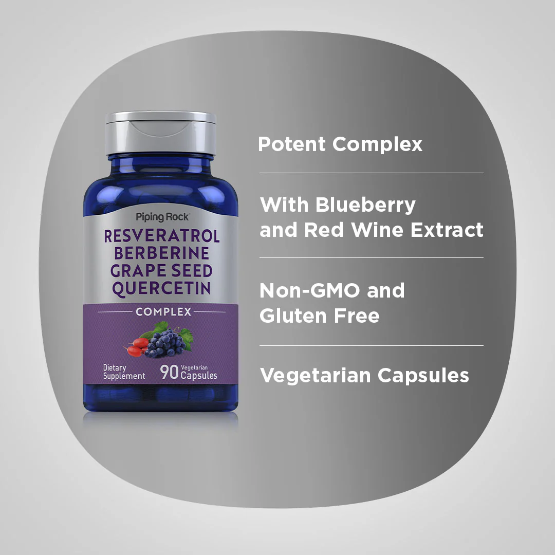 Resveratrol Berberine Grape Seed Quercetin Extract, 90 Vegetarian Capsules, 2  Bottles - Image 3