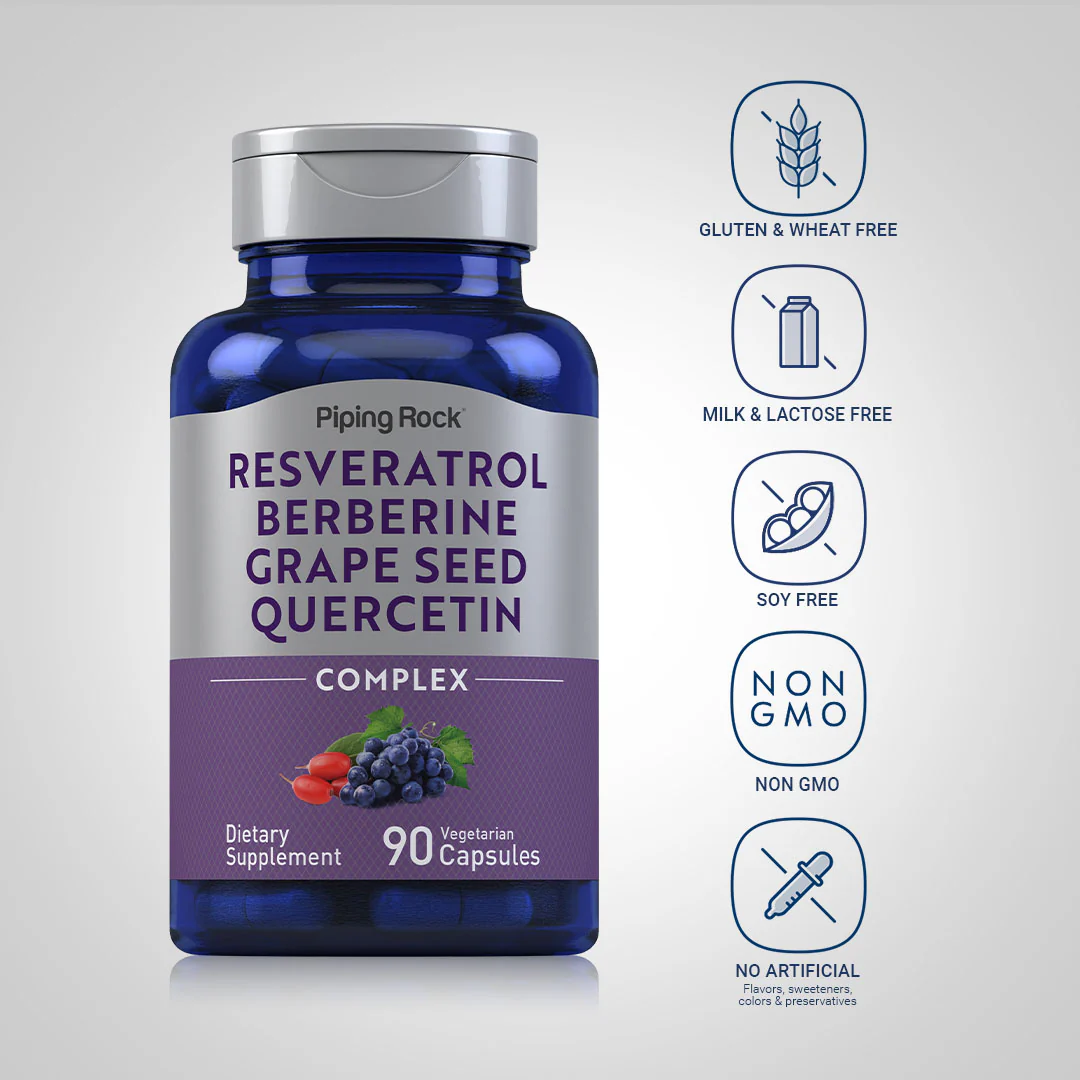 Resveratrol Berberine Grape Seed Quercetin Extract, 90 Vegetarian Capsules, 2  Bottles - Image 4