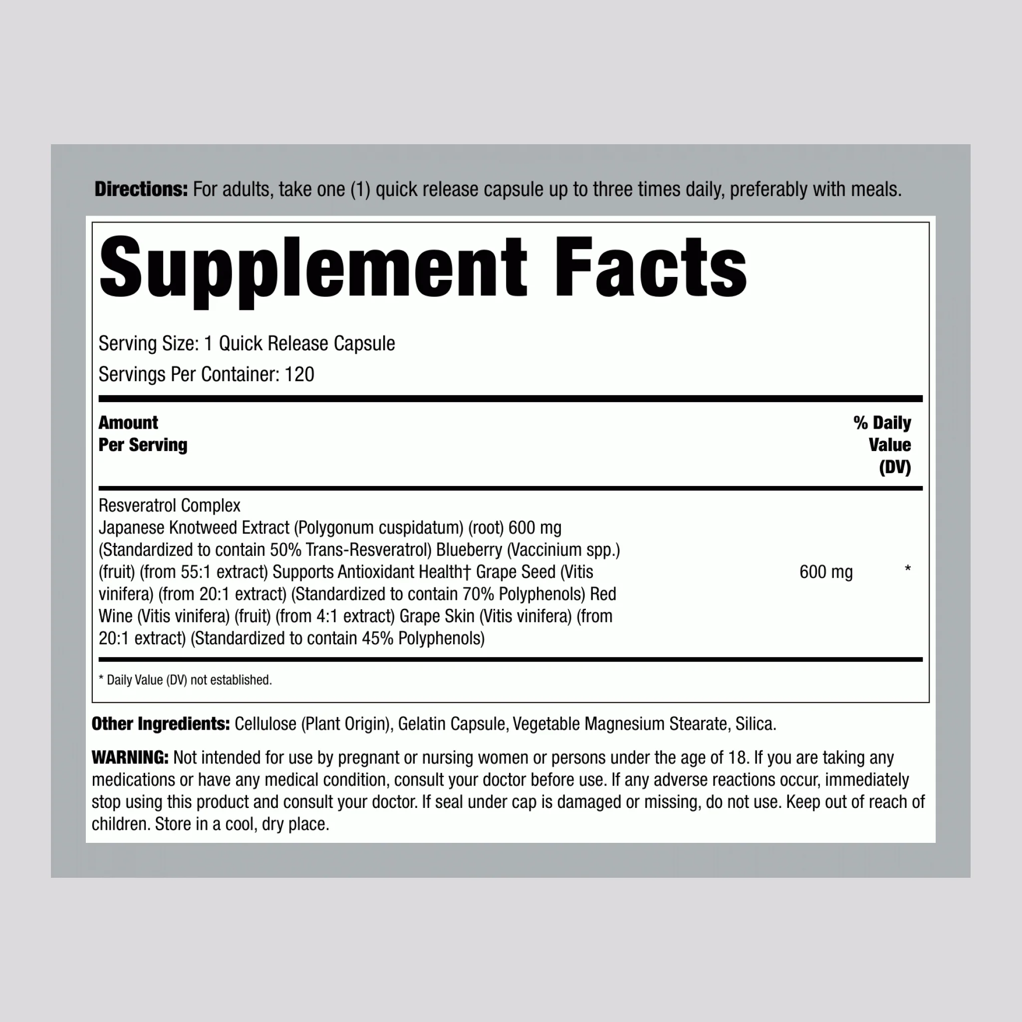 Resveratrol Complex, 120 Quick Release Capsules - Image 2