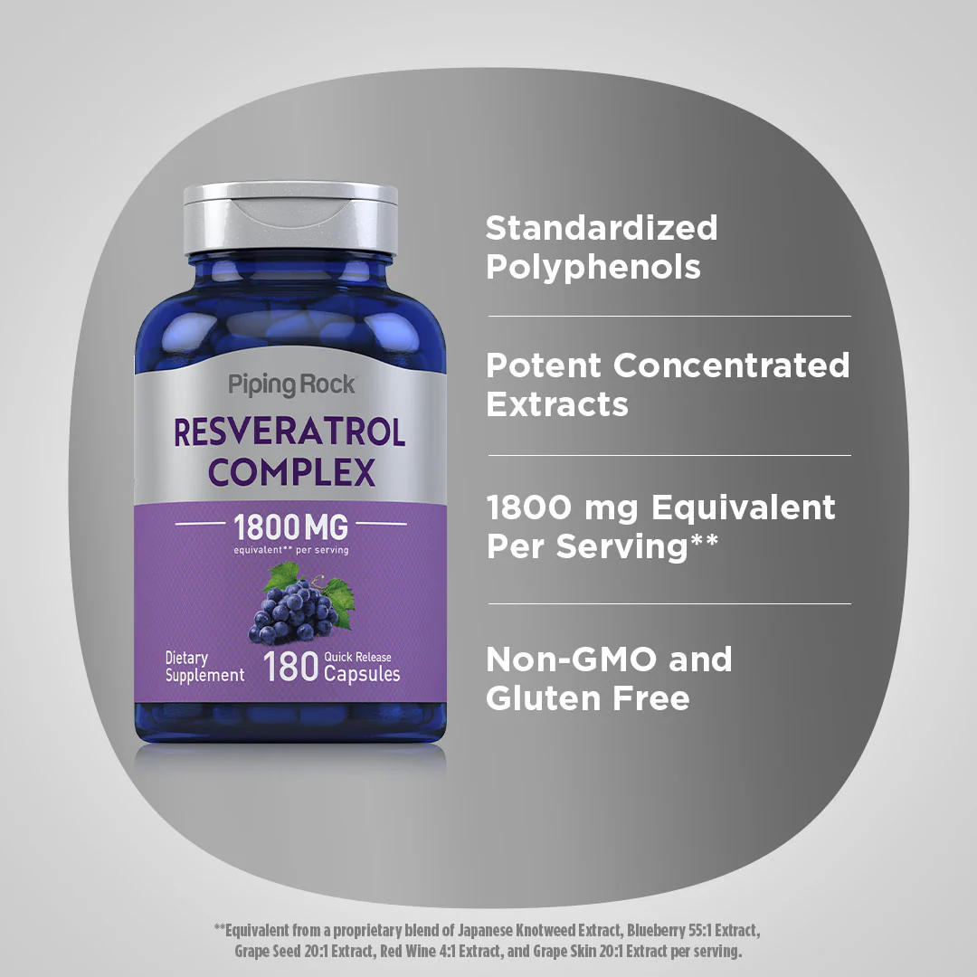 Resveratrol Complex, 1800 mg (per serving), 180 Quick Release Capsules - Image 4