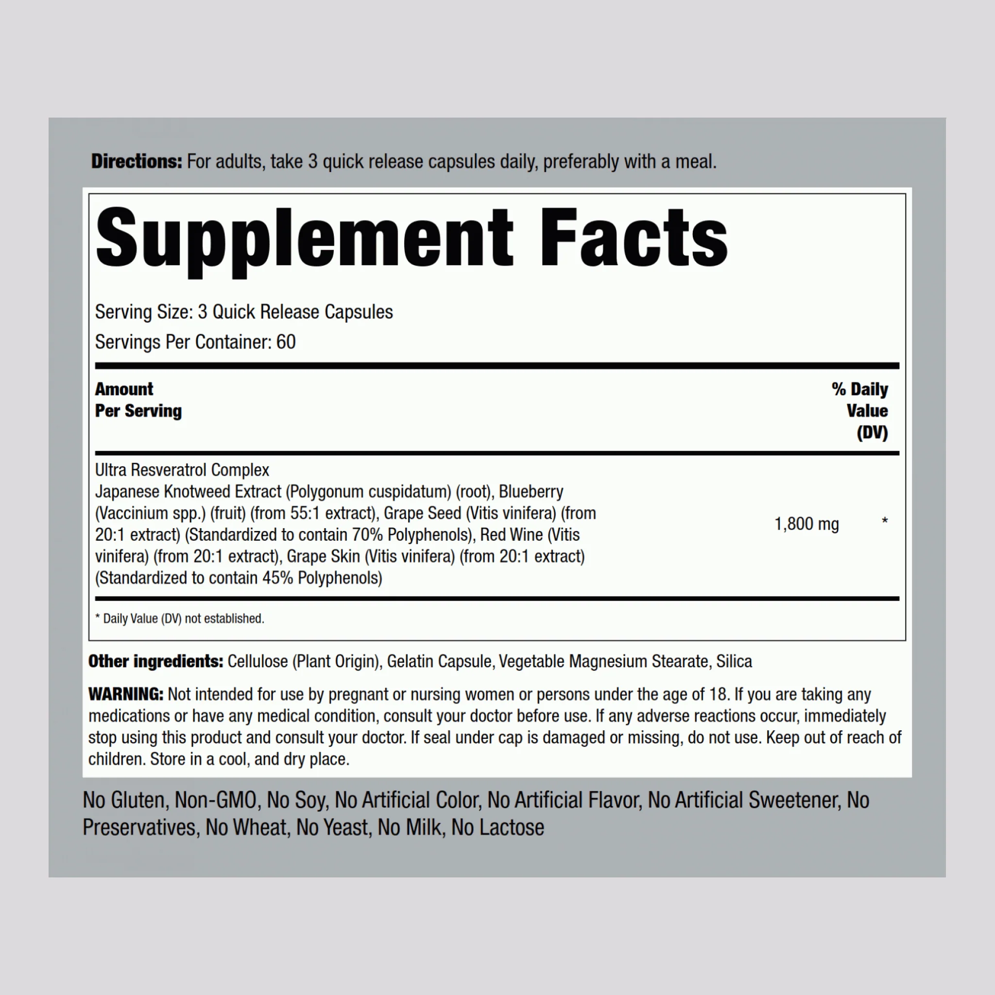 Resveratrol Complex, 1800 mg (per serving), 180 Quick Release Capsules, 2  Bottles - Image 2
