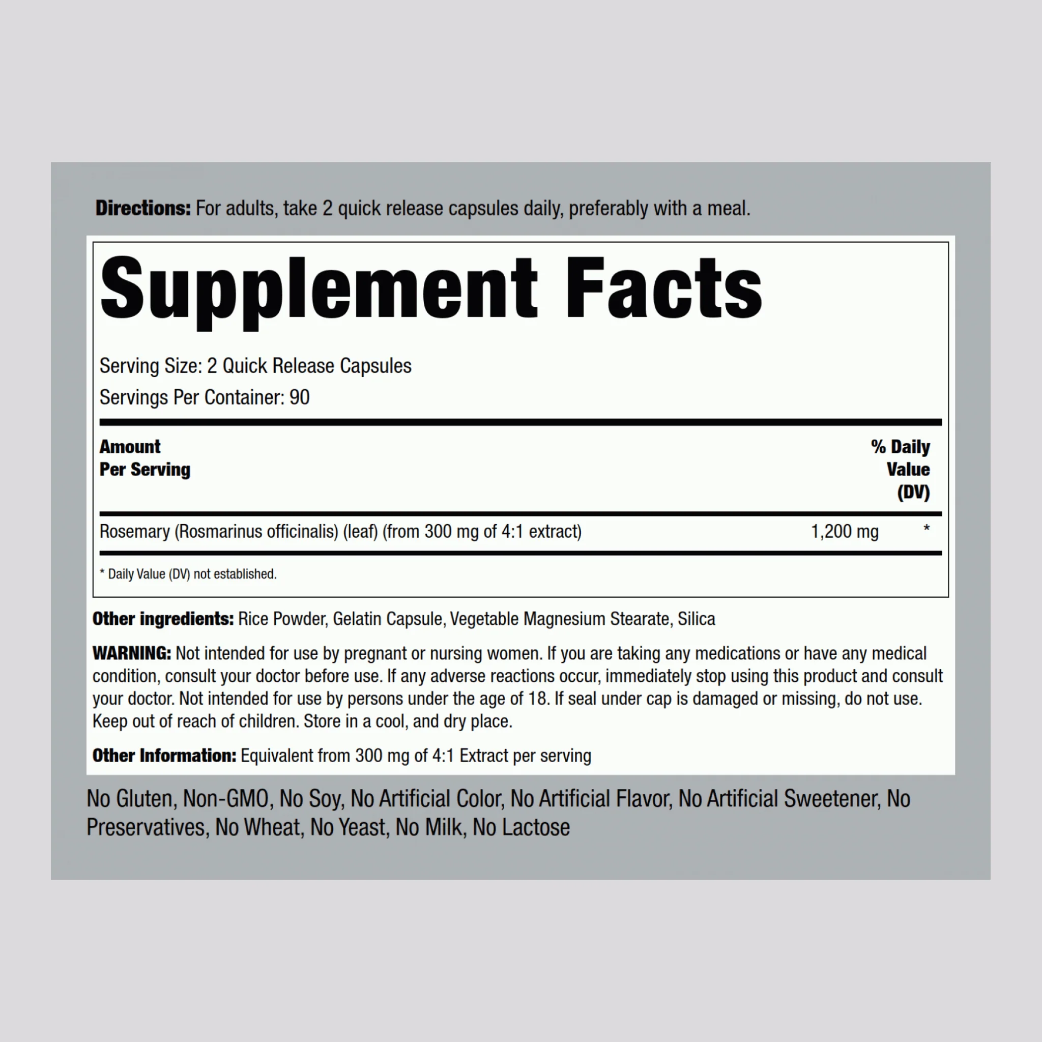 Rosemary, 1200 mg (per serving), 180 Quick Release Capsules - Image 2