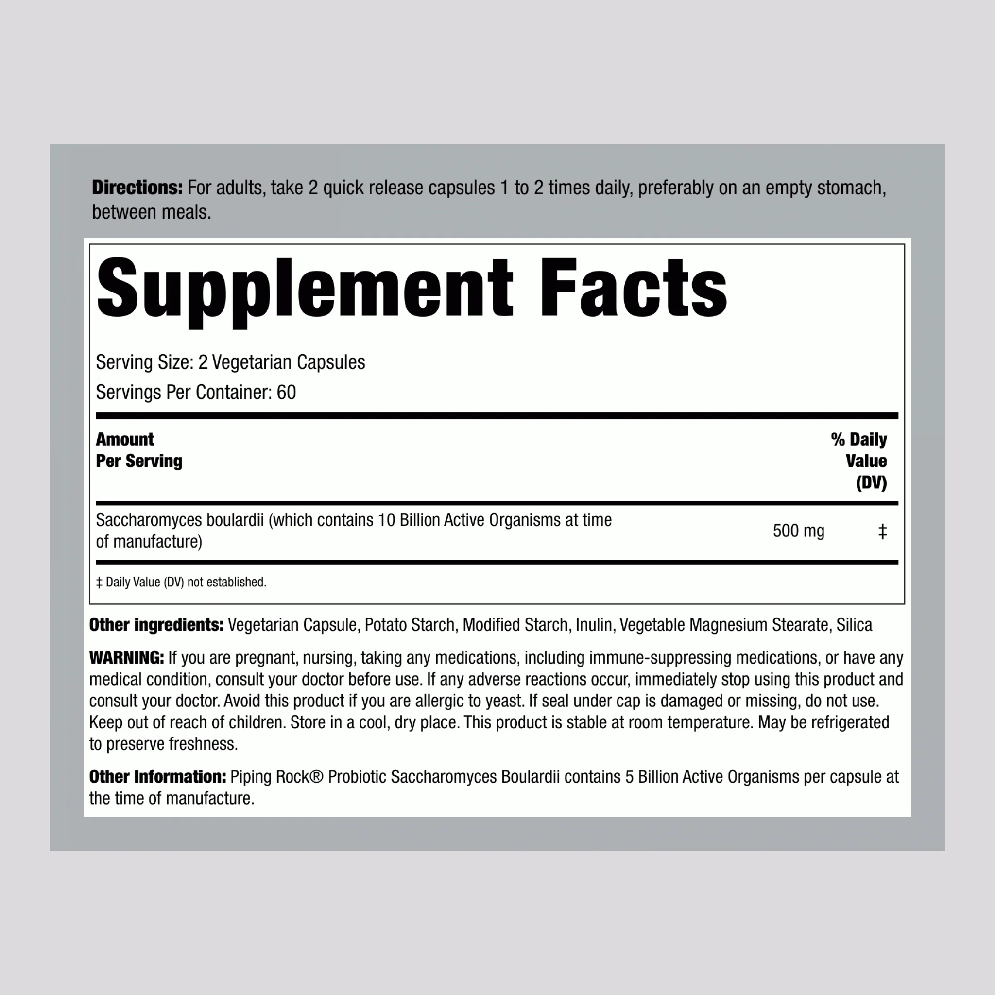 Saccharomyces Boulardii 5 Billion CFU, 120 Vegetarian Capsules, 2  Bottles - Image 2