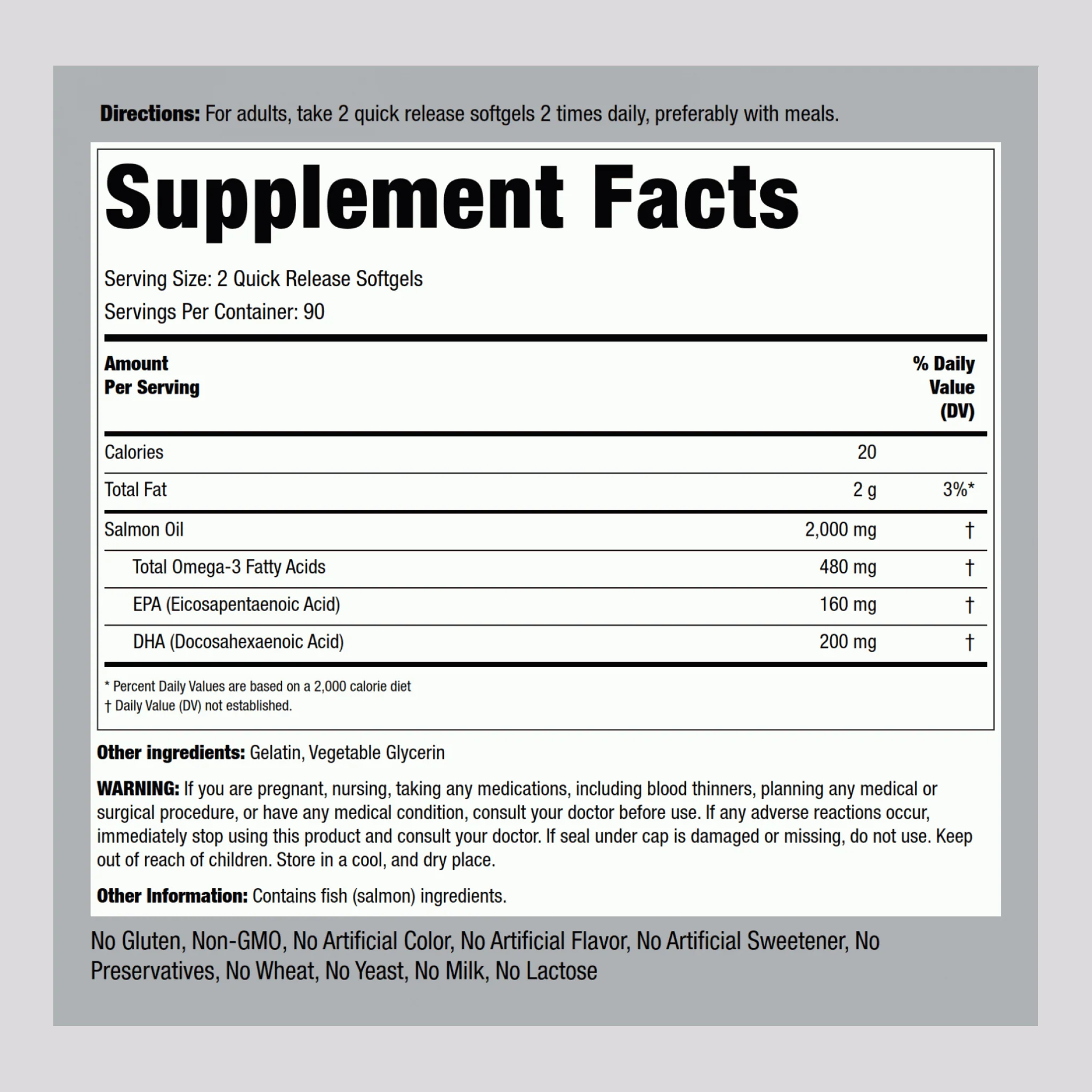 Salmon Oil 1000 mg Virgin Wild Alaskan Full Range, 180 Quick Release Softgels, 2  Bottles - Image 2