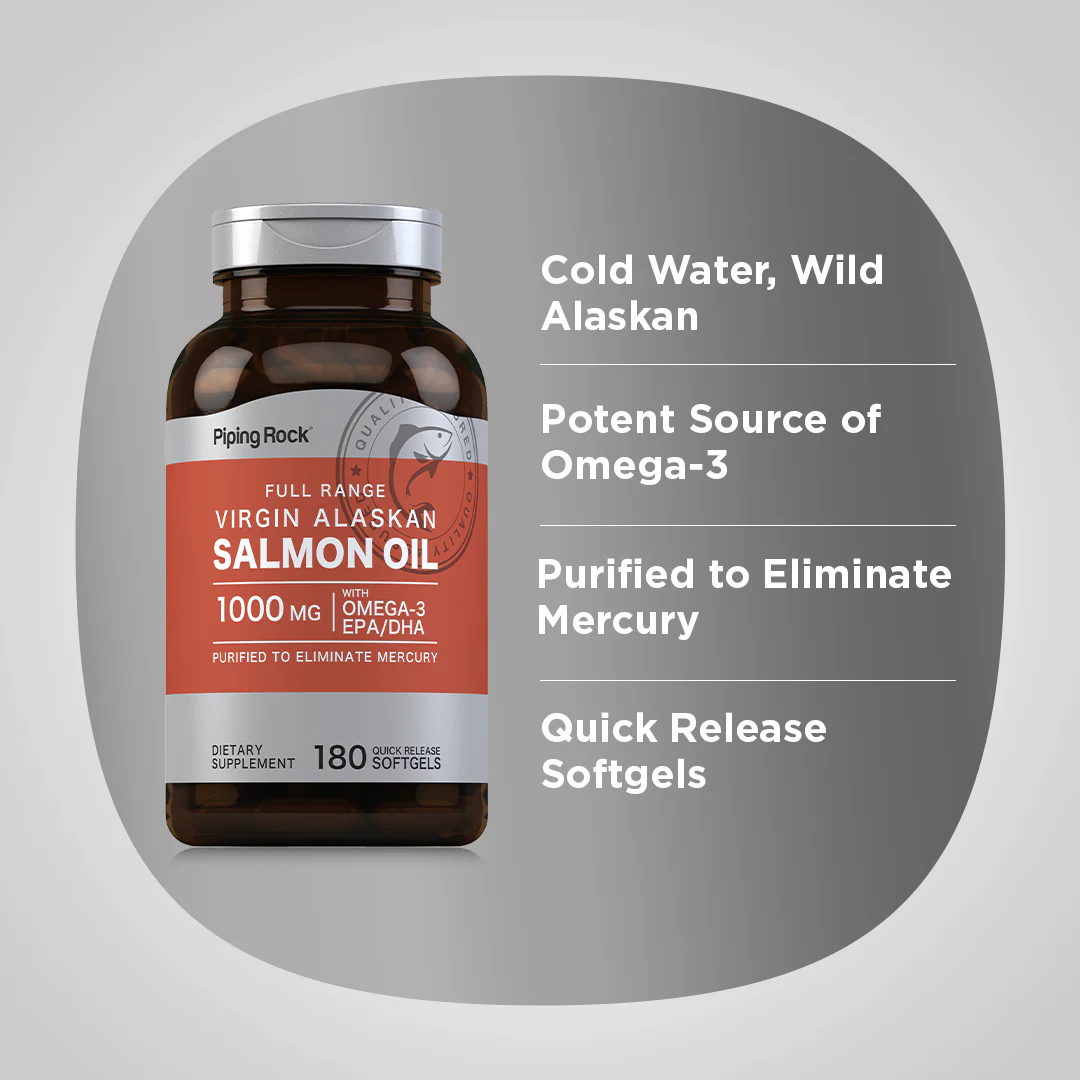 Salmon Oil 1000 mg Virgin Wild Alaskan Full Range, 180 Quick Release Softgels, 2  Bottles - Image 4