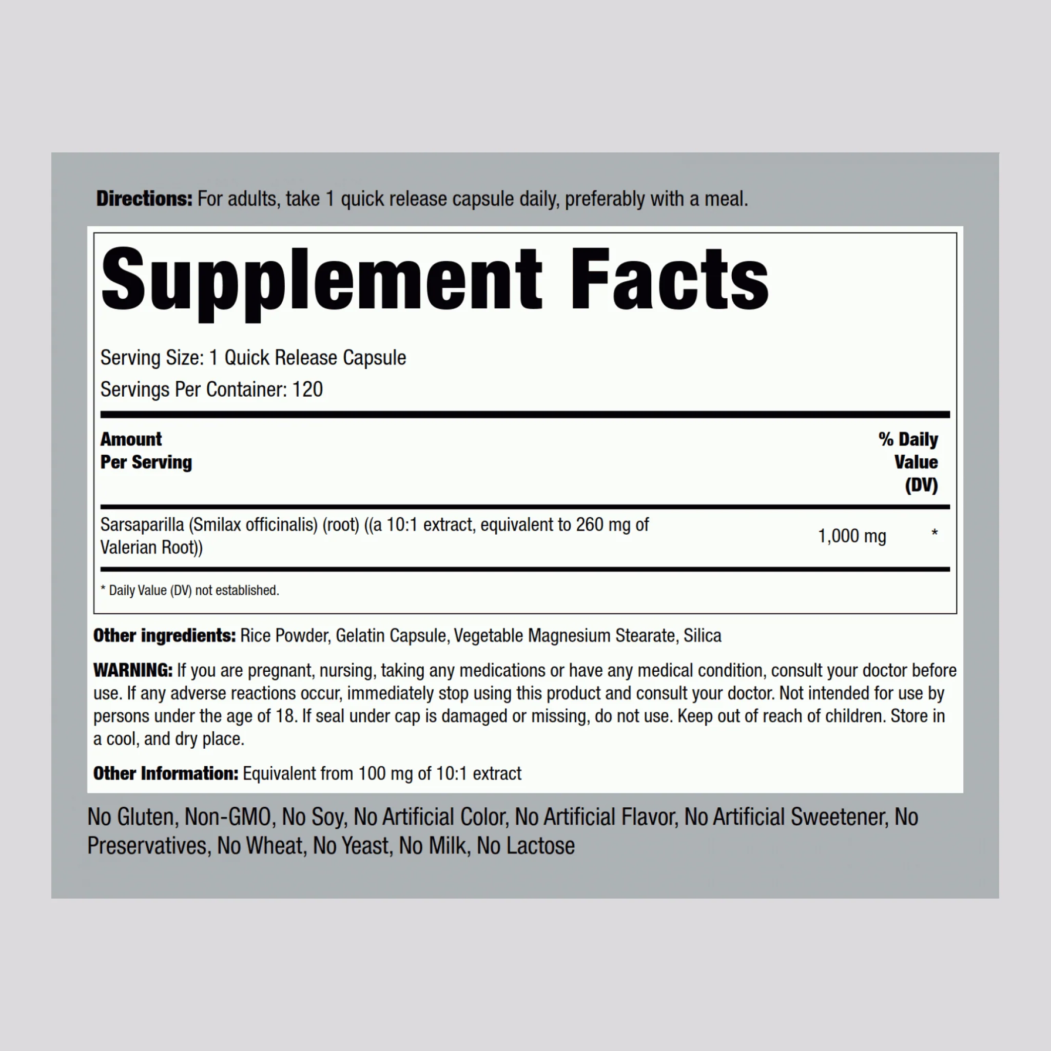 Sarsaparilla Root, 1000 mg, 120 Quick Release Capsules, 2  Bottles - Image 2
