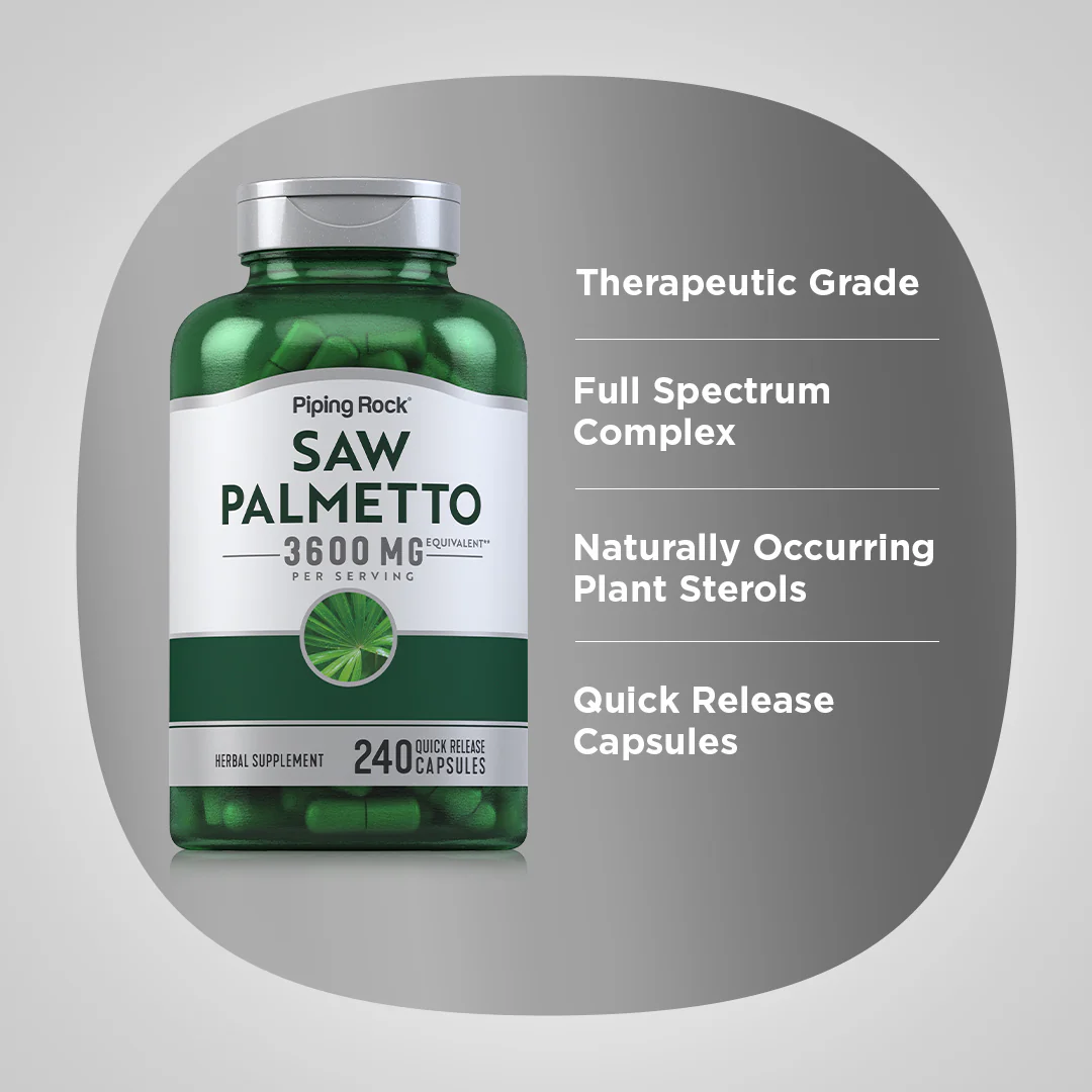 Saw Palmetto, 3600 mg (per serving), 240 Quick Release Capsules, 2  Bottles - Image 3