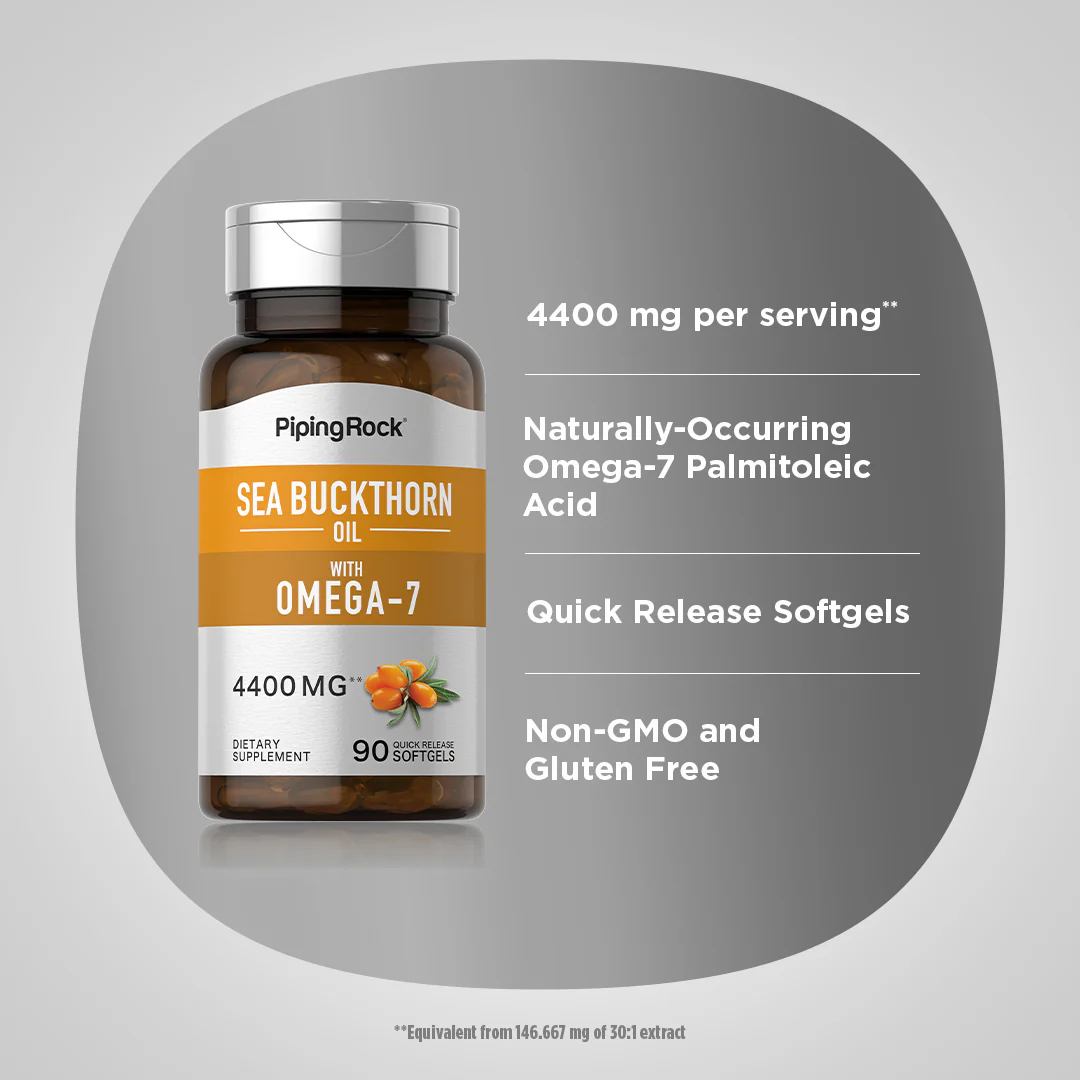 Sea Buckthorn Oil with Omega-7, 4400 mg, 90 Quick Release Softgels, 2  Bottles - Image 4
