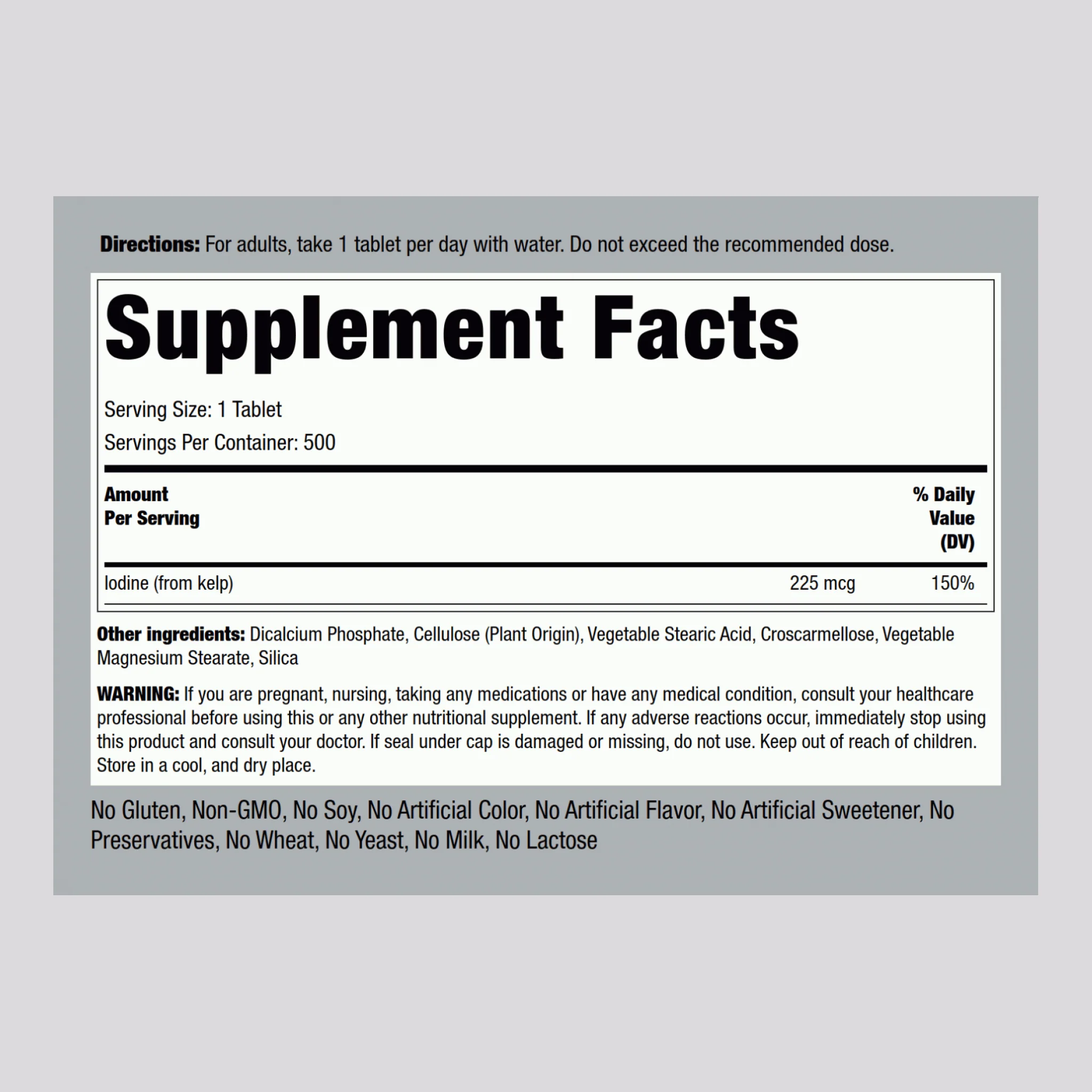 Sea Kelp (Iodine Source), 225 mcg, 500 Tablets, 2  Bottles - Image 2