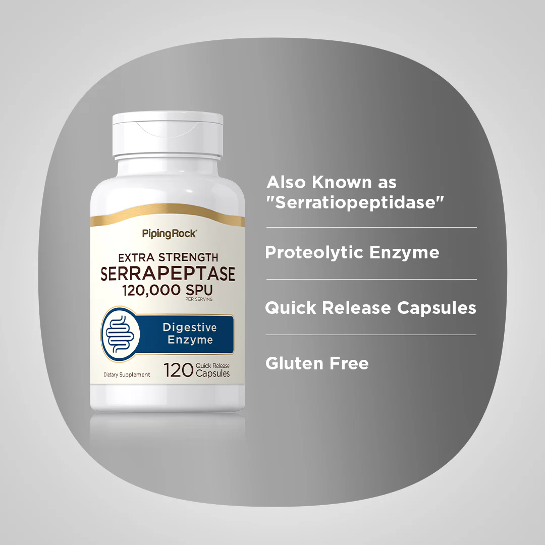 Serrapeptase, 120,000 SPU, 120 Quick Release Capsules - Image 4