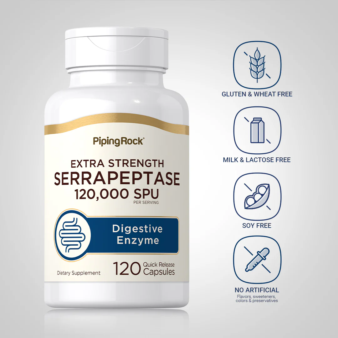 Serrapeptase, 120,000 SPU, 120 Quick Release Capsules - Image 5