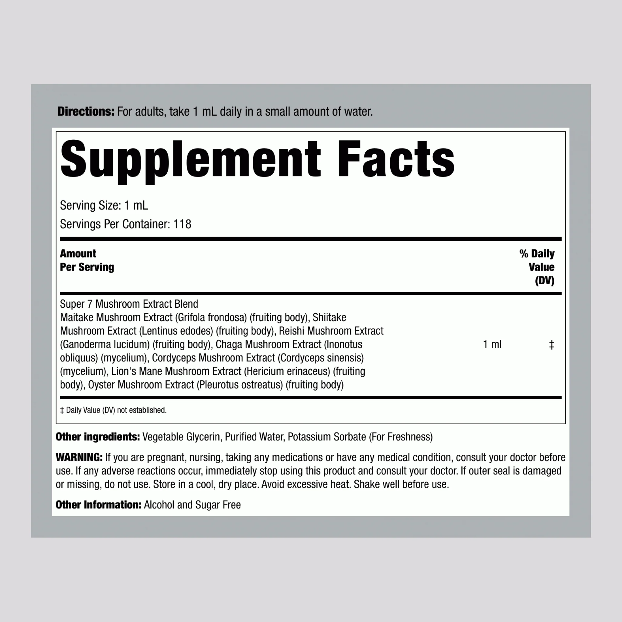 Seven "7" Mushroom Liquid Extract, 4 fl oz (118 mL) Dropper Bottle - Image 2