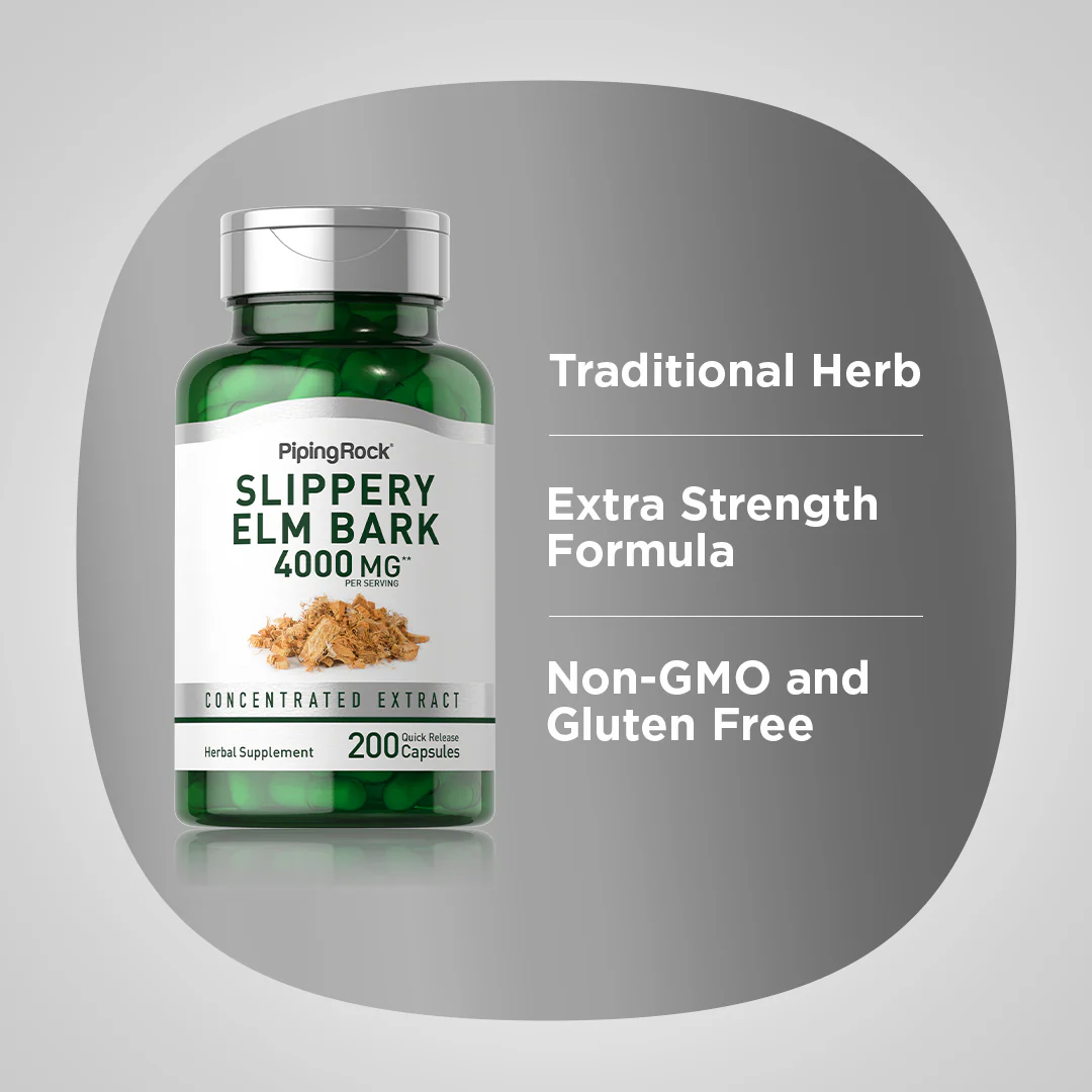 Slippery Elm Bark, 4000 mg (per serving), 200 Quick Release Capsules, 2  Bottles - Image 4