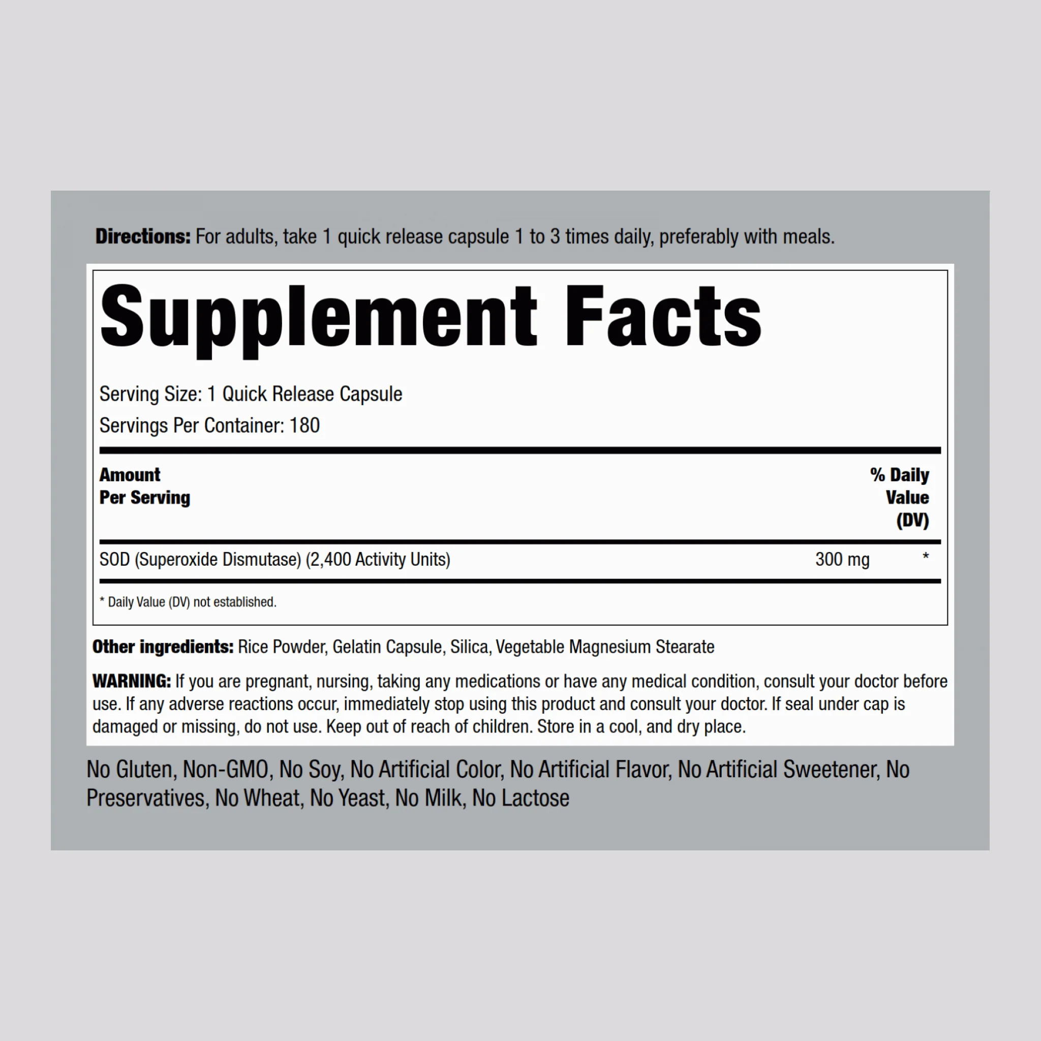 SOD Superoxide Dismutase 2400 Units, 300 mg, 180 Quick Release Capsules - Image 2