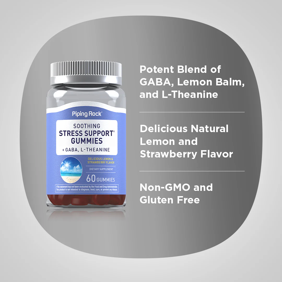 Soothing Stress Support + GABA & L-Theanine  (Delicious Lemon & Strawberry), 60 Gummies, 2  Bottles - Image 3