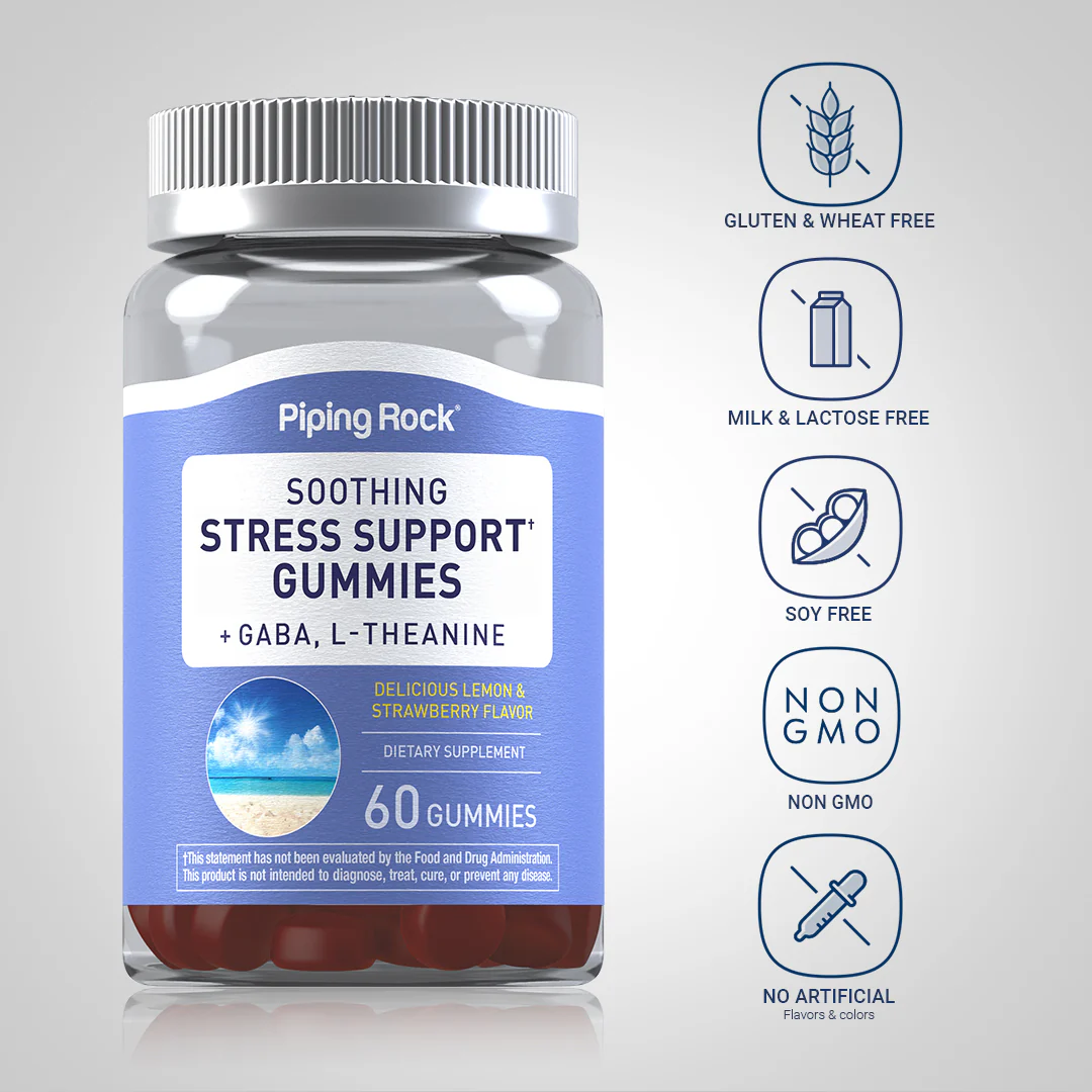 Soothing Stress Support + GABA & L-Theanine  (Delicious Lemon & Strawberry), 60 Gummies - Image 5