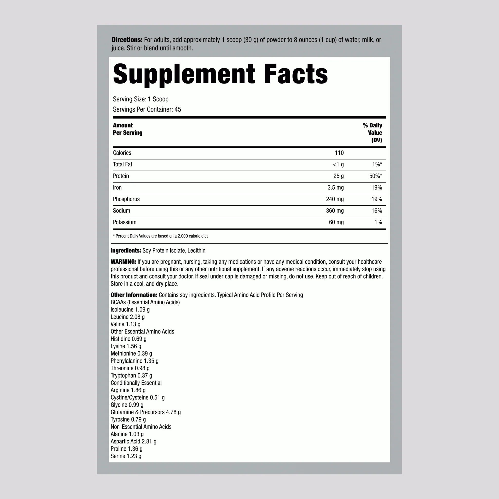 Soy Protein Isolate Powder Unflavored, 3 lb (1.362 kg) Bottle - Image 2