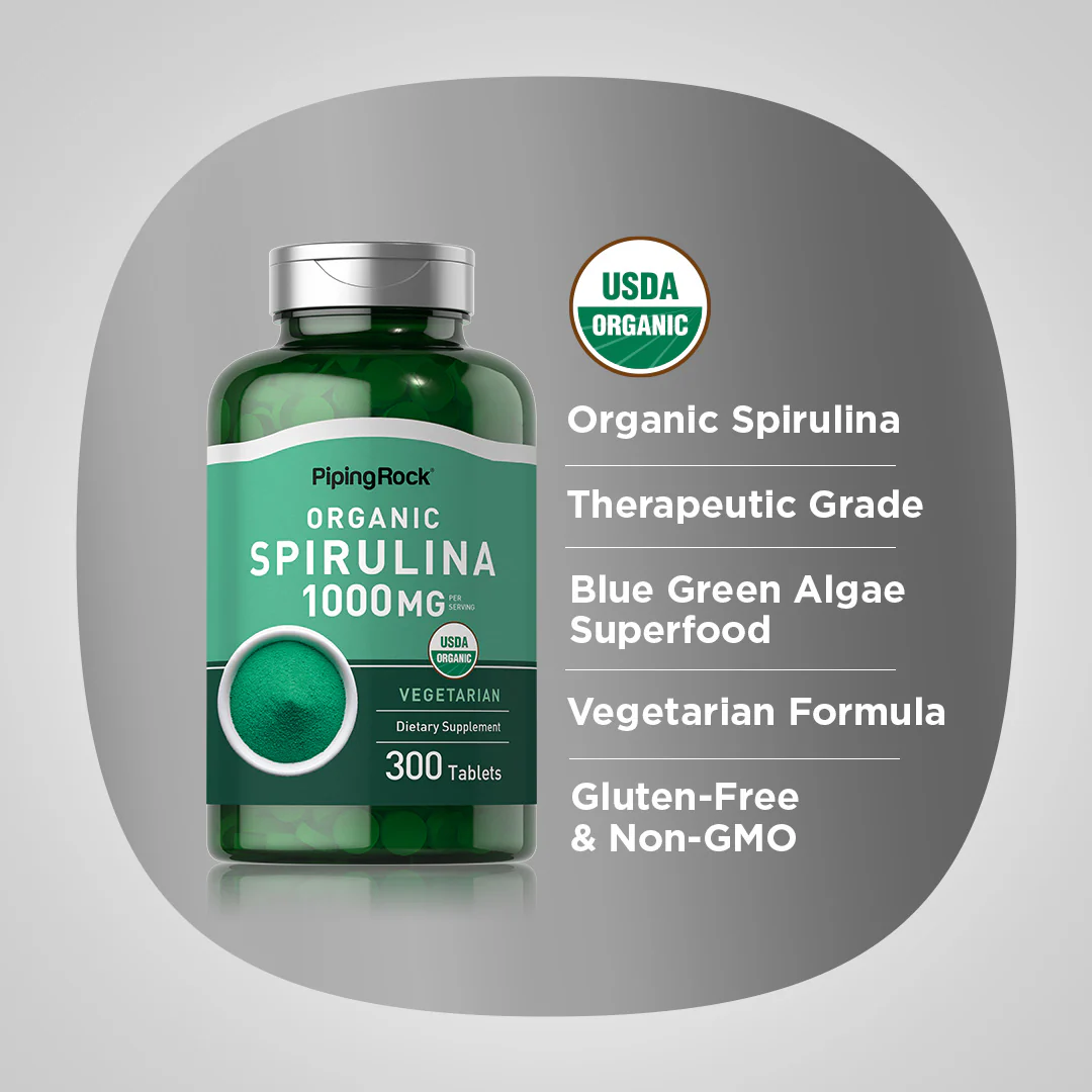 Spirulina (Organic), 1000 mg (per serving), 300 Vegetarian Tablets - Image 4