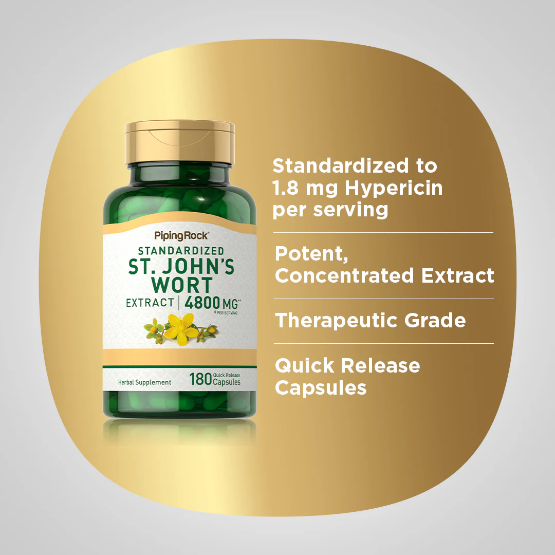 St. John's Wort 1.8% hypericin (Standardized Extract), 4800 mg (per serving), 180 Quick Release Capsules, 2  Bottles - Image 5