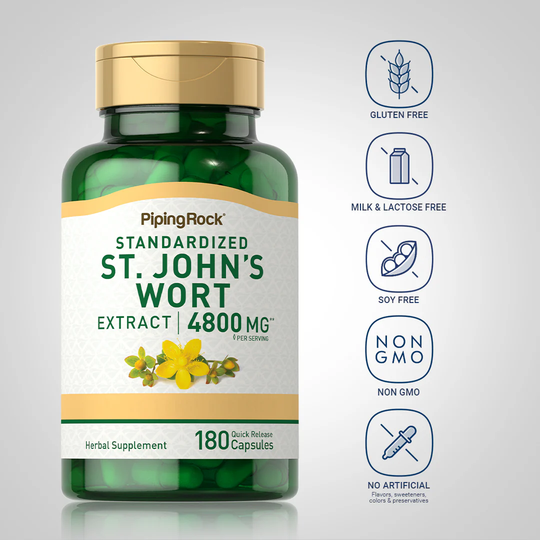 St. John's Wort 1.8% hypericin (Standardized Extract), 4800 mg (per serving), 180 Quick Release Capsules, 2  Bottles - Image 6