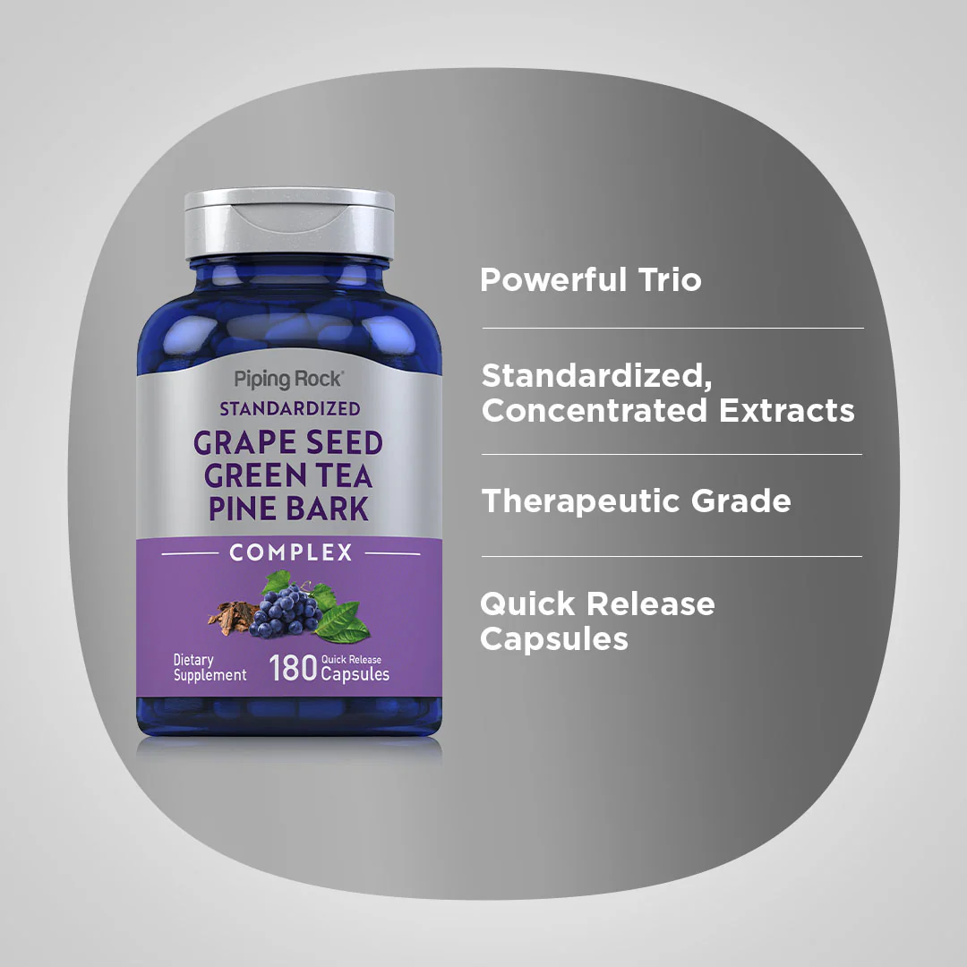 Standardized Grape seed, Green Tea & Pine Bark Complex, 180 Quick Release Capsules - Image 4