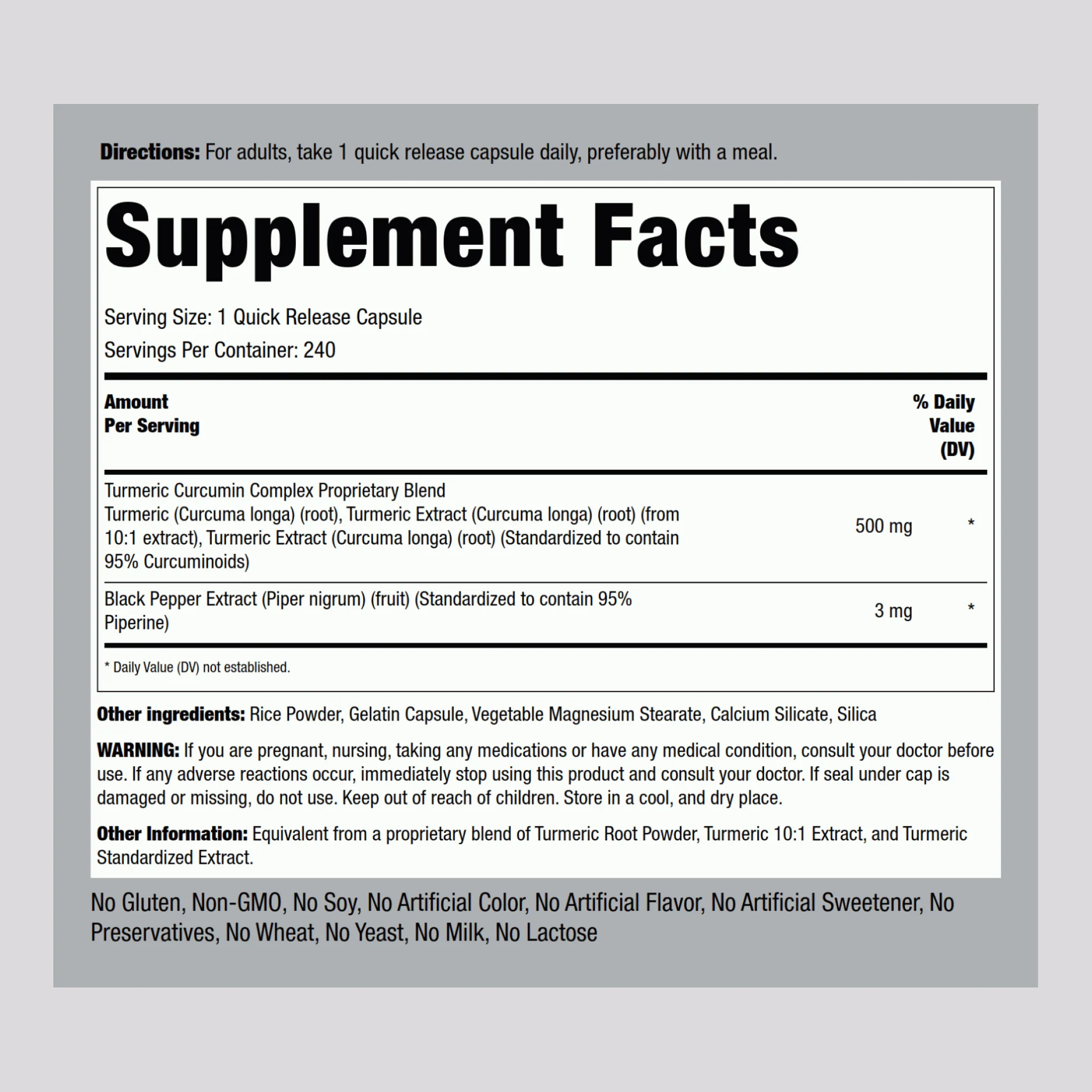 Standardized Turmeric Curcumin Complex, 500 mg, 240 Quick Release Capsules, 2  Bottles - Image 2