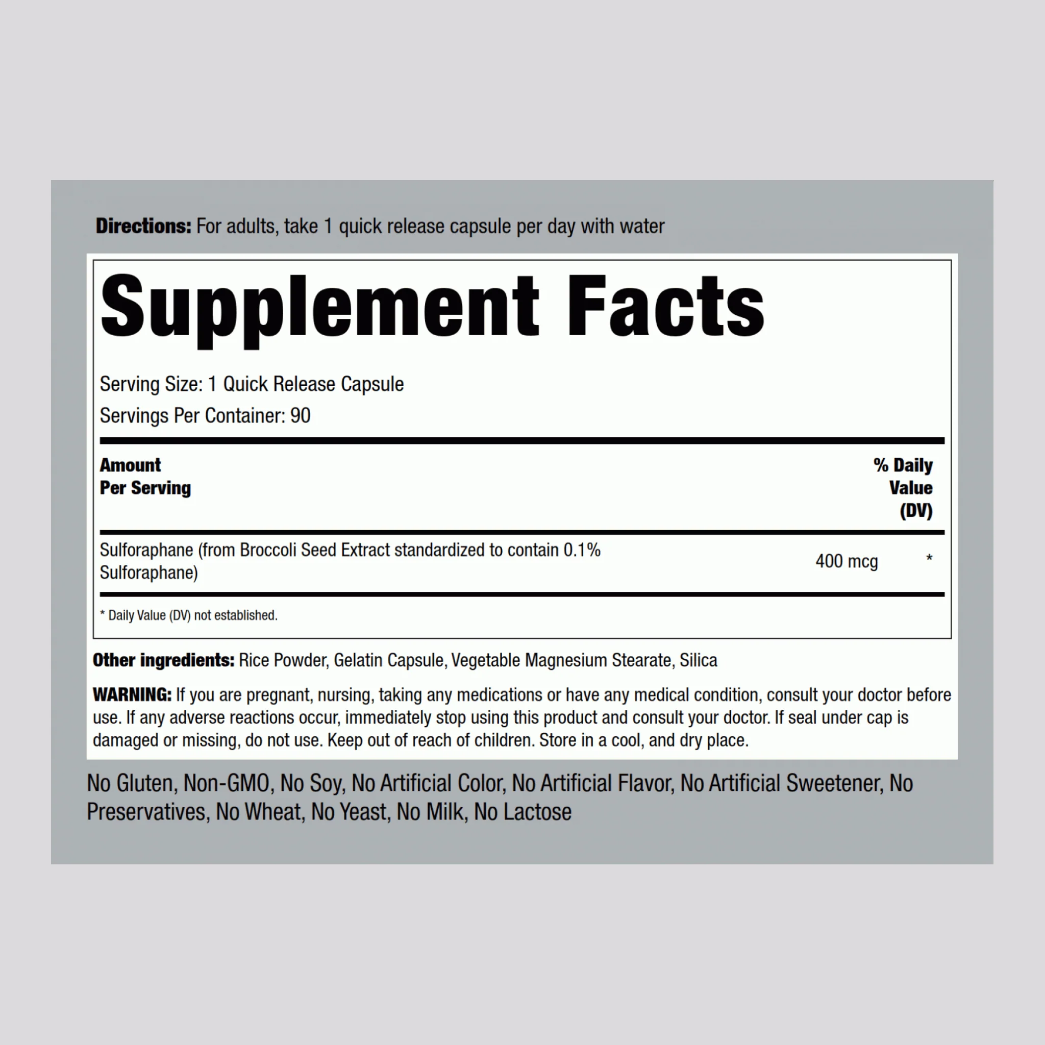 Sulforaphane (From Broccoli), 90 Quick Release Capsules, 2  Bottles - Image 2