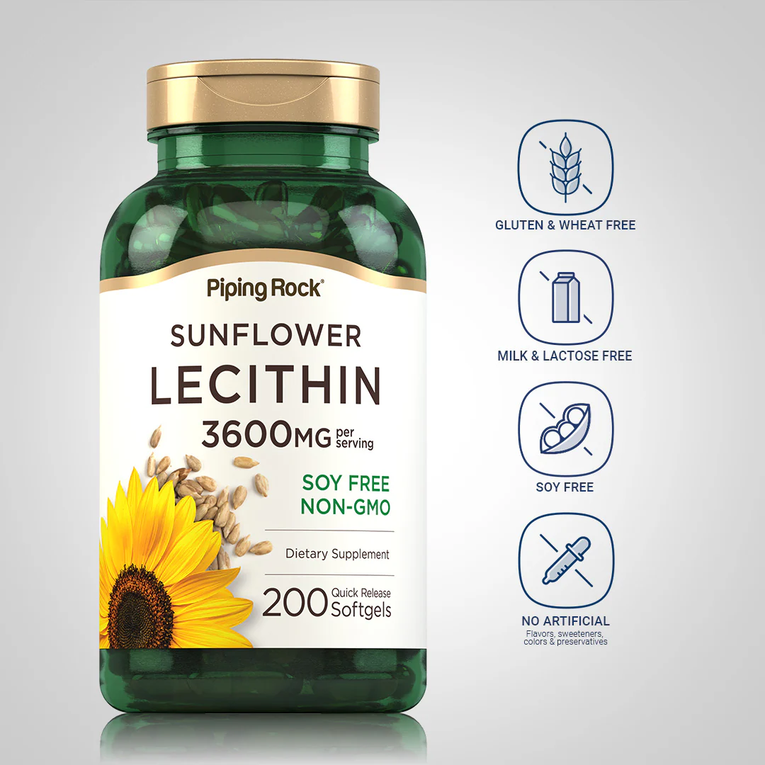 Sunflower Lecithin, 3600 mg (per serving), 200 Quick Release Softgels - Image 4