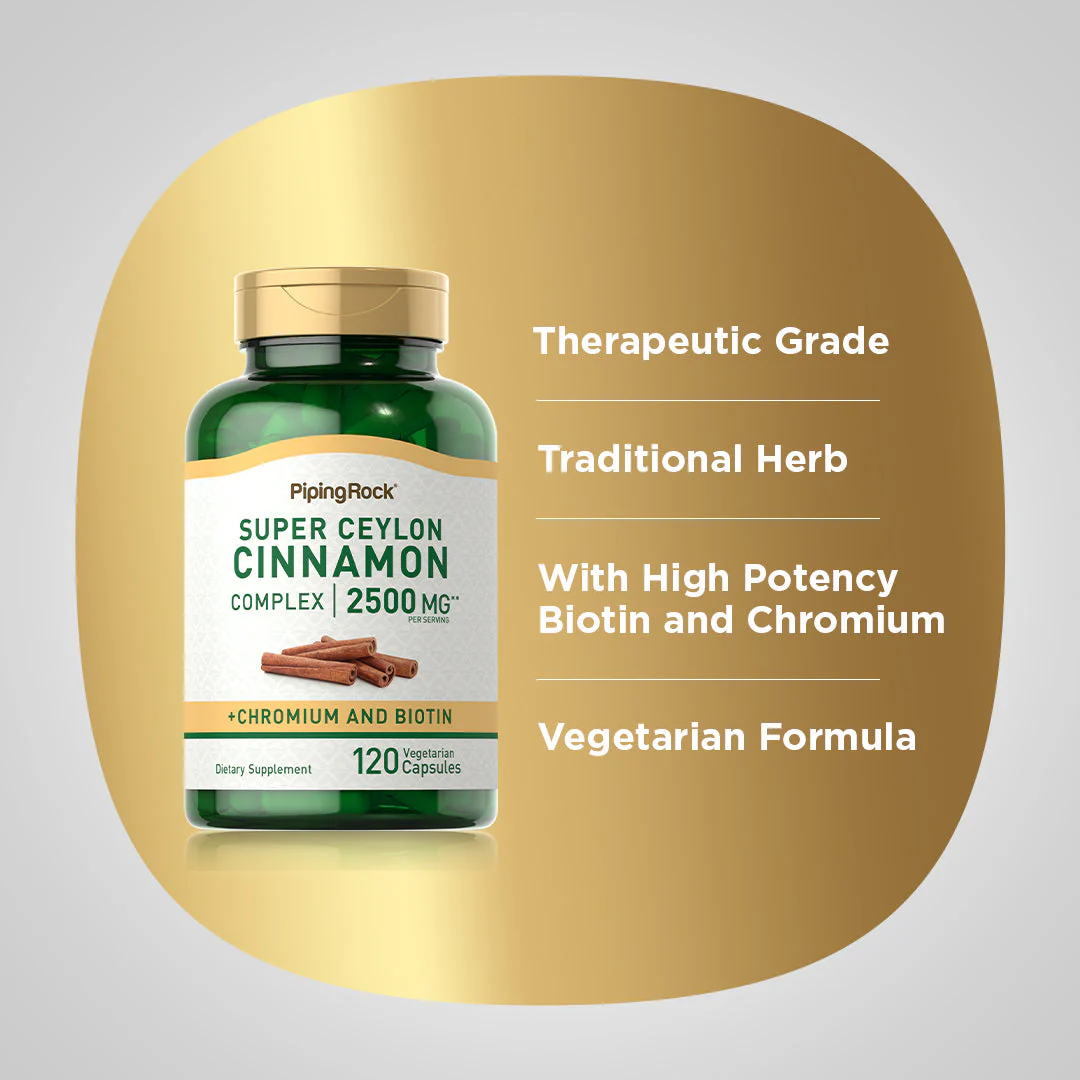 Super Ceylon Cinnamon Complex w/ Chromium & Biotin, 2500 mg (per serving), 120 Vegetarian Capsules - Image 5