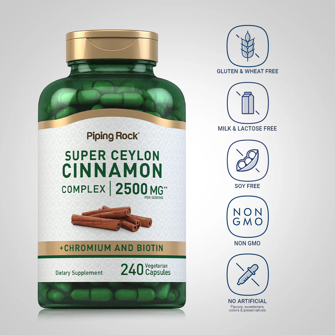Super Ceylon Cinnamon Complex w/ Chromium & Biotin, 2500 mg (per serving), 240 Vegetarian Capsules - Image 5