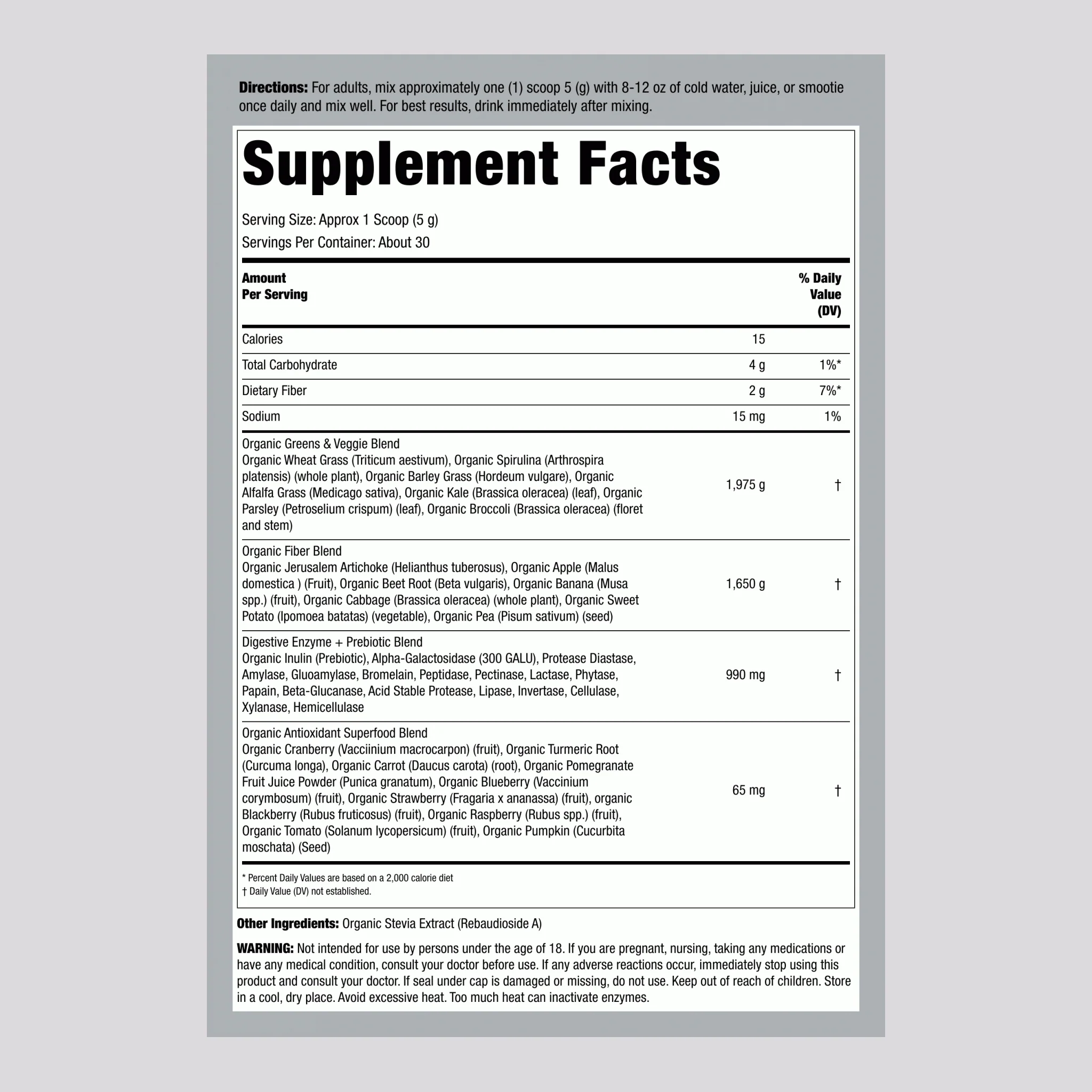Super Greens Powder (Organic), 5.29 oz (150 g) Bottle - Image 2