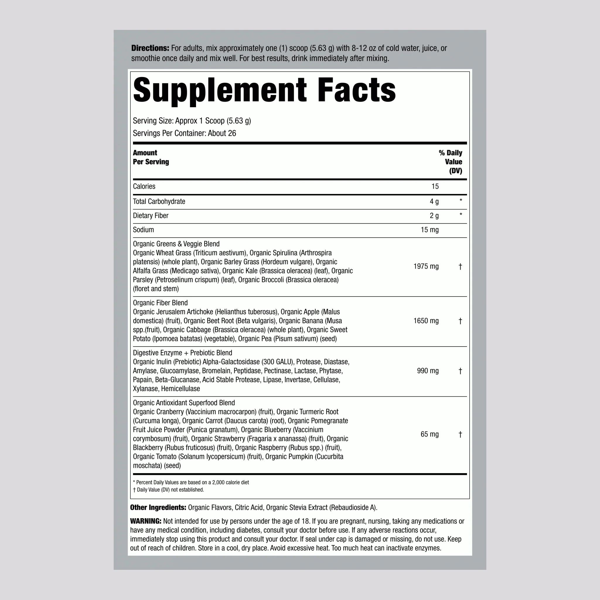 Super Greens Powder (Organic) (Strawberry Kiwi), 5.18 oz (147 g) Bottle - Image 2