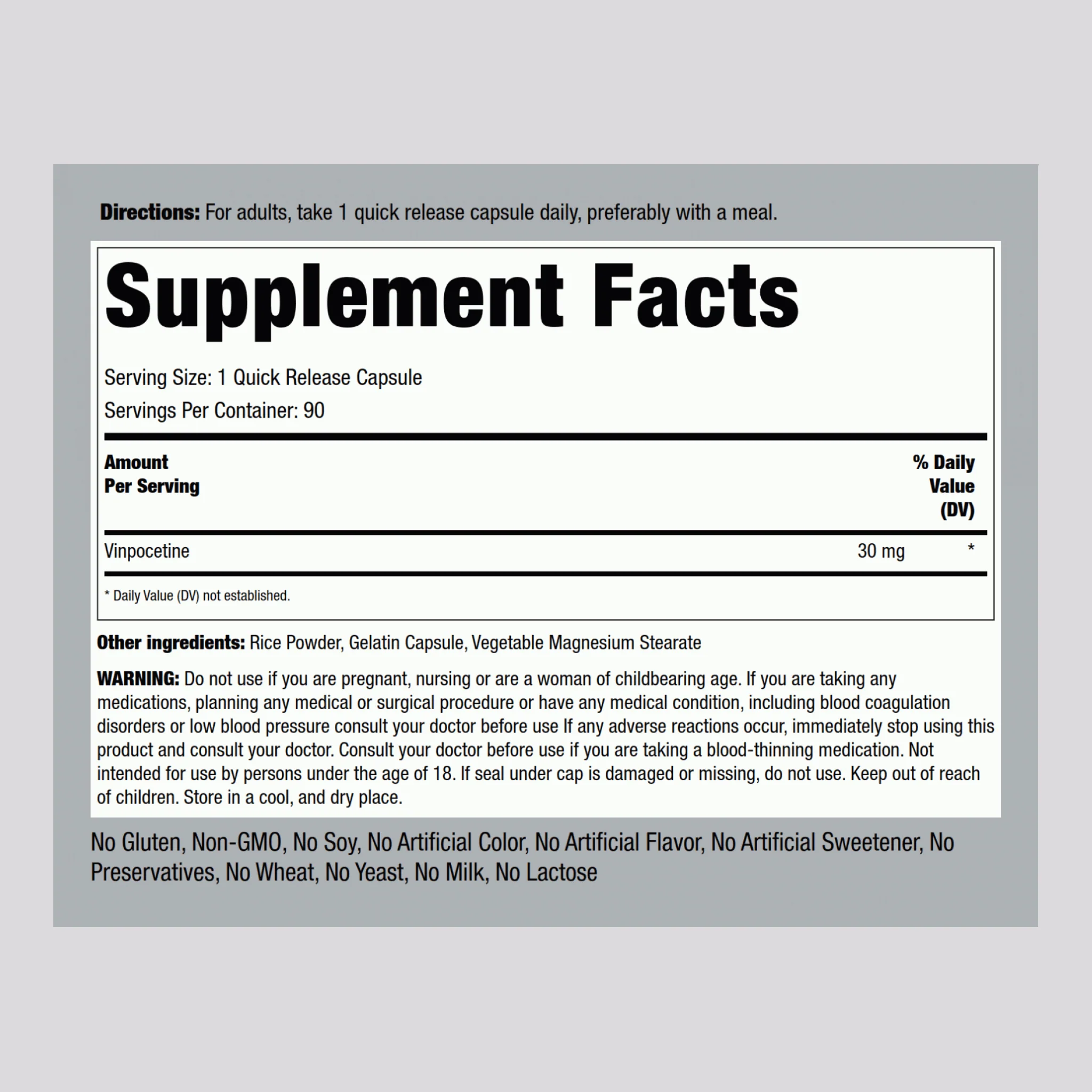 Super-Strength Vinpocetine, 30 mg, 90 Quick Release Capsules - Image 2