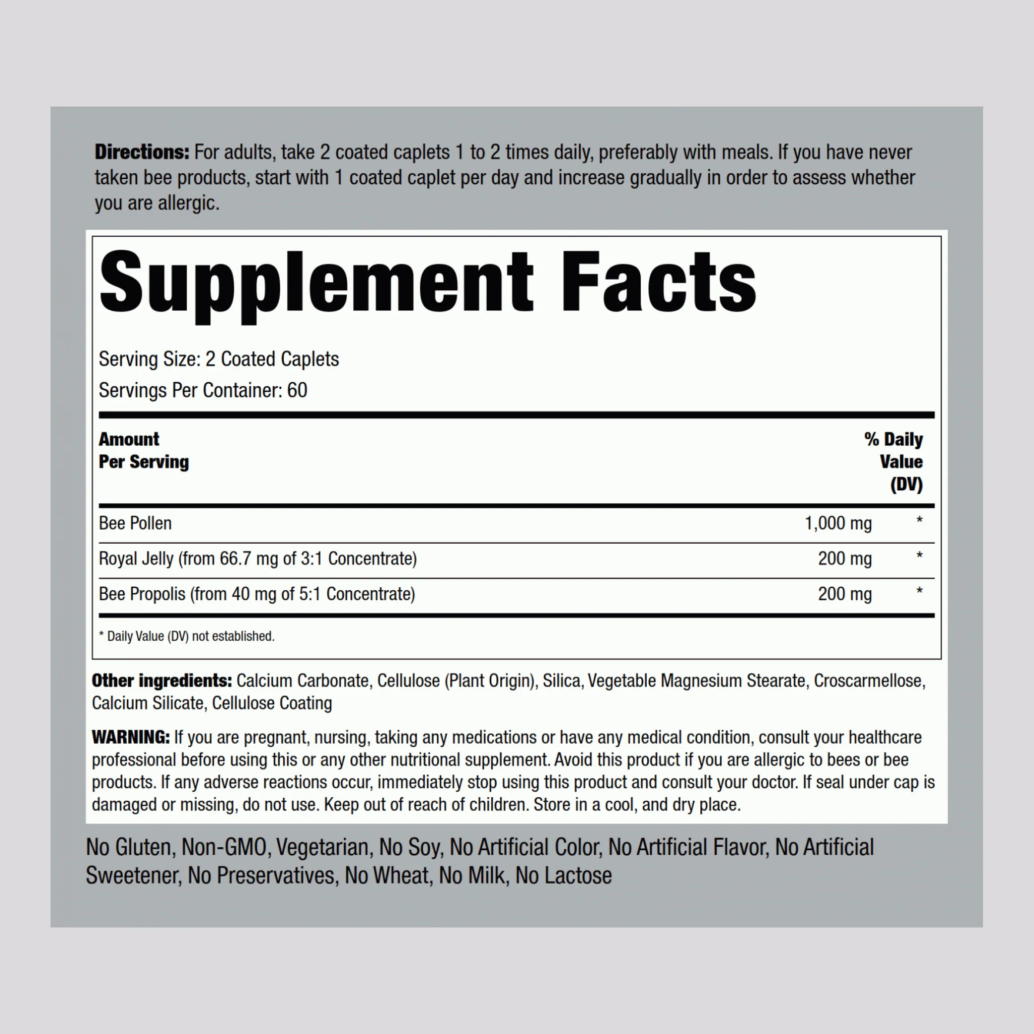 Supreme Bee Pollen Complex, 120 Coated Caplets, 2  Bottles - Image 2