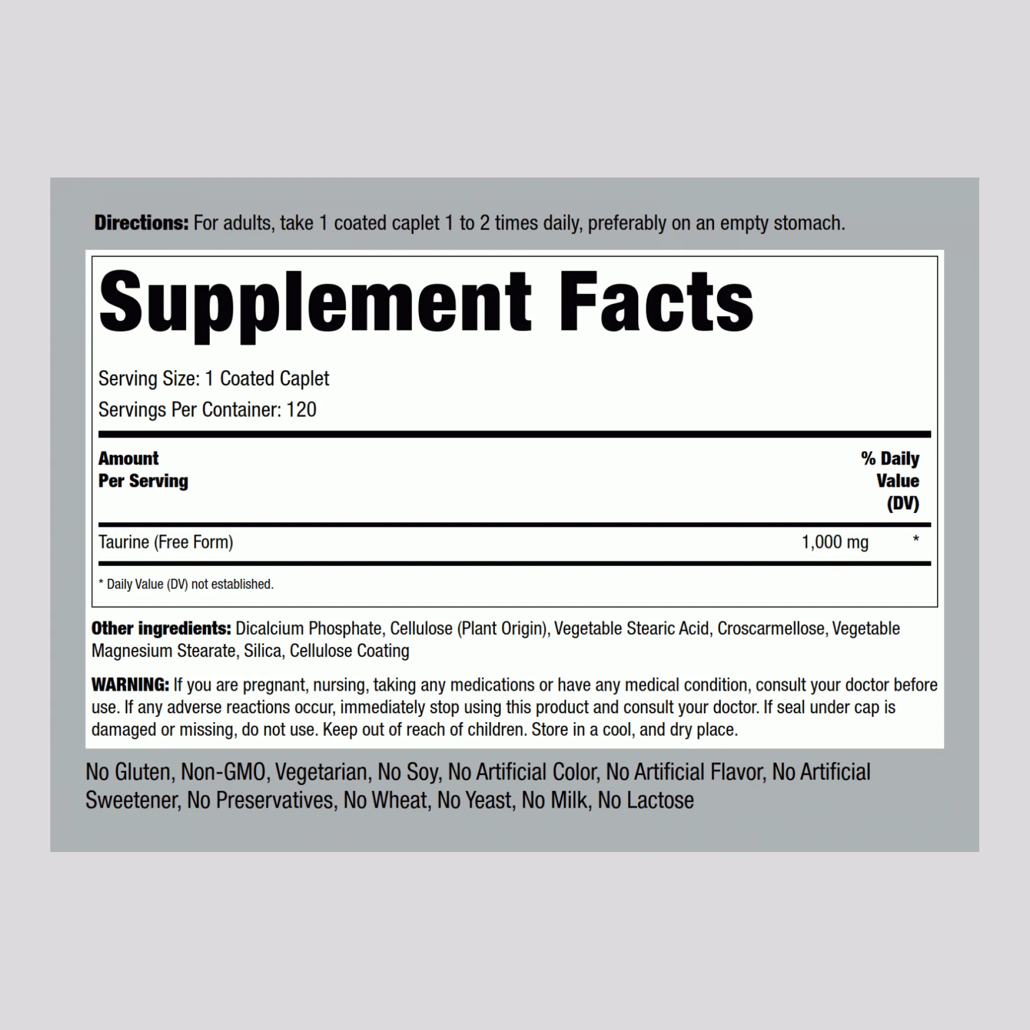 Taurine, 1000 mg, 120 Coated Caplets - Image 2