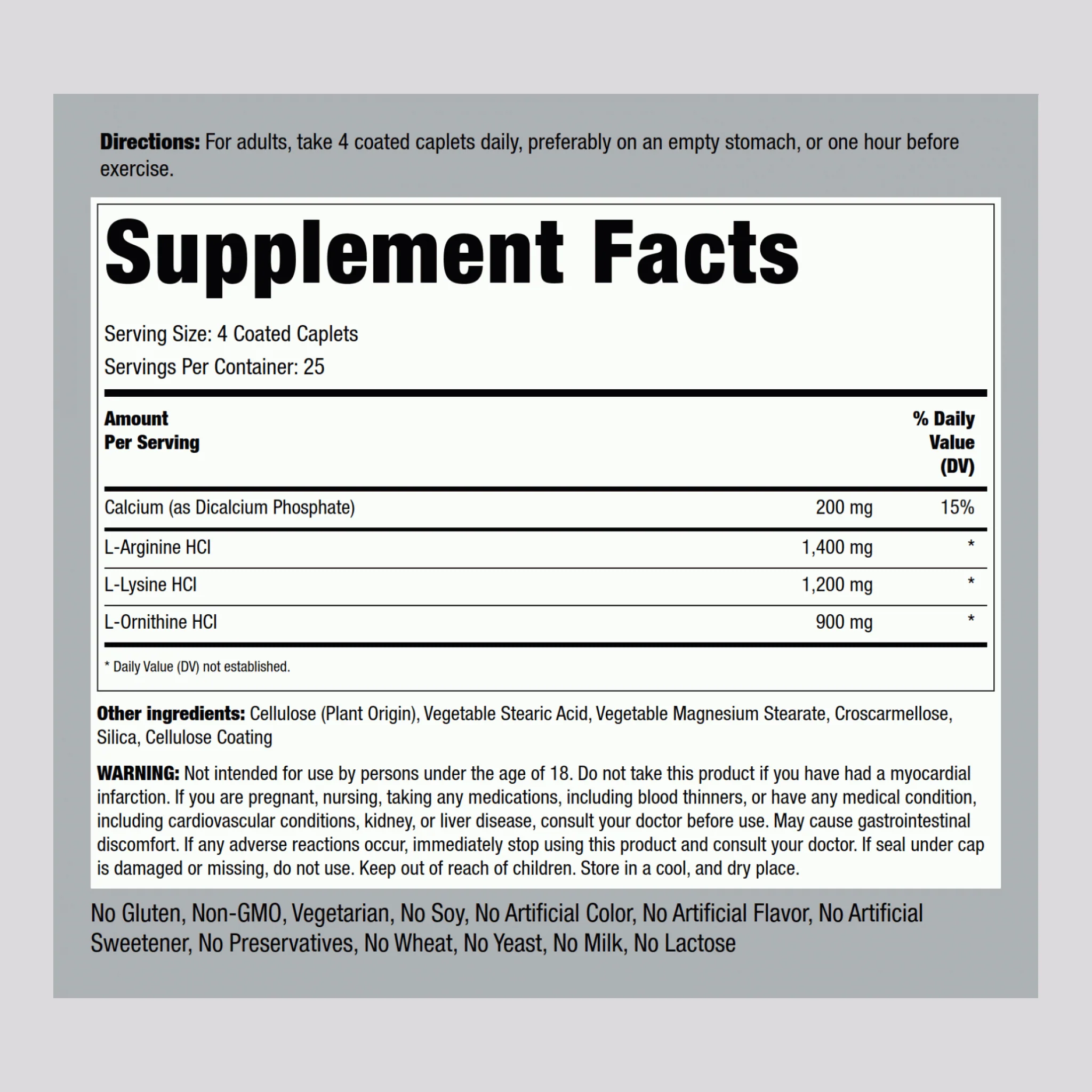 Tri Amino L-Arginine L-Ornithine L-Lysine, 100 Coated Caplets, 2  Bottles - Image 2