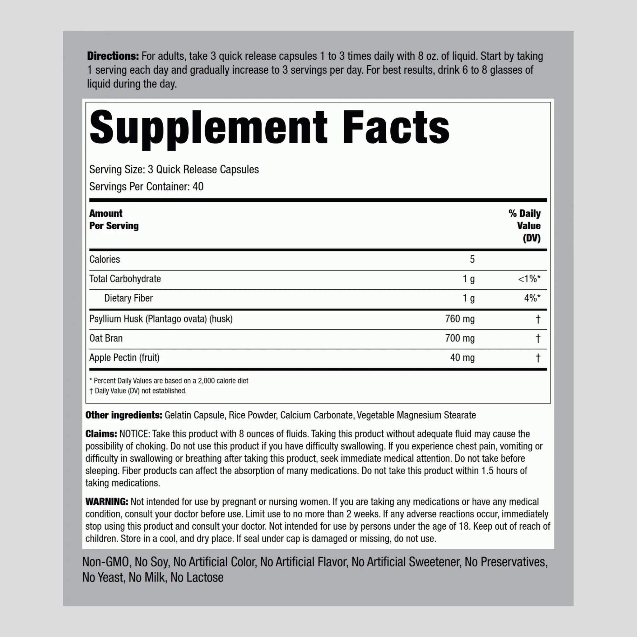 Triple Action Fiber Complex, 120 Quick Release Capsules, 2  Bottles - Image 2