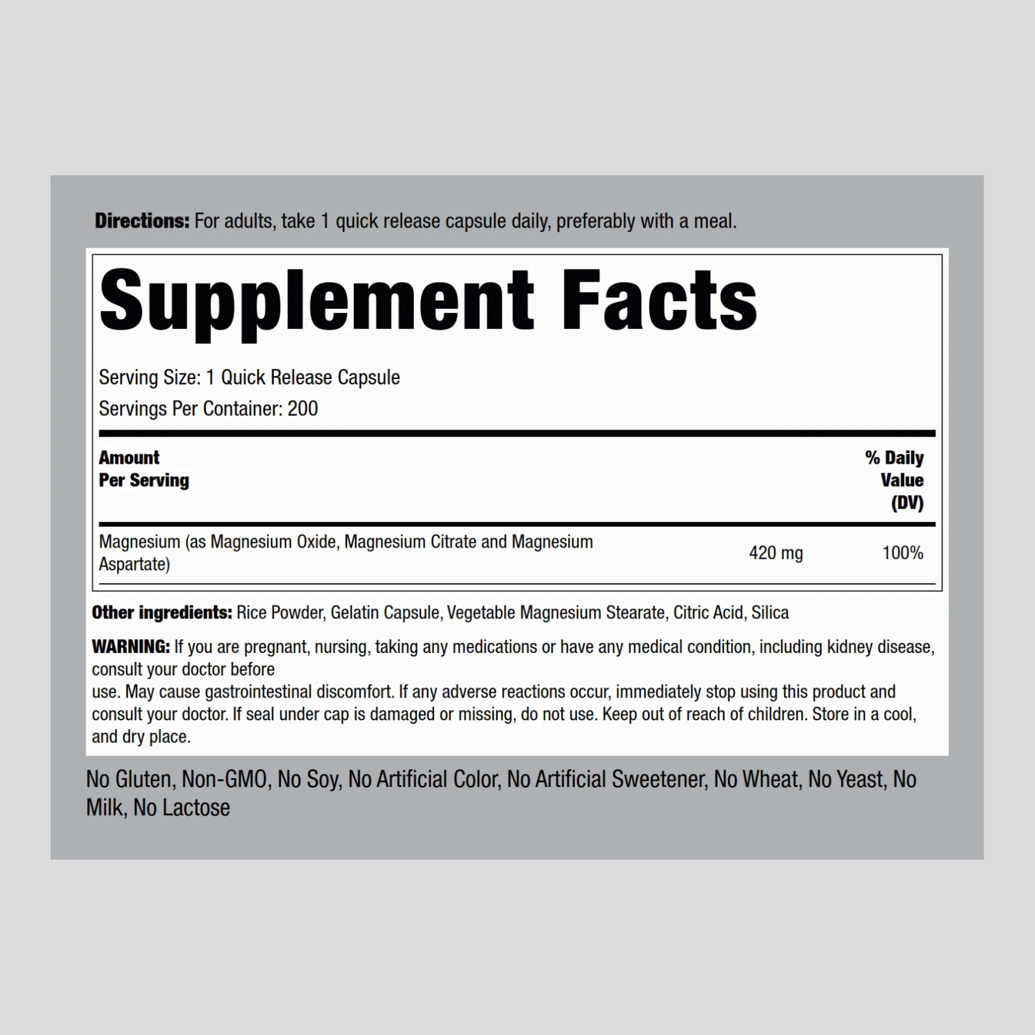 Triple Magnesium Complex, 420 mg, 200 Quick Release Capsules, 2  Bottles - Image 2
