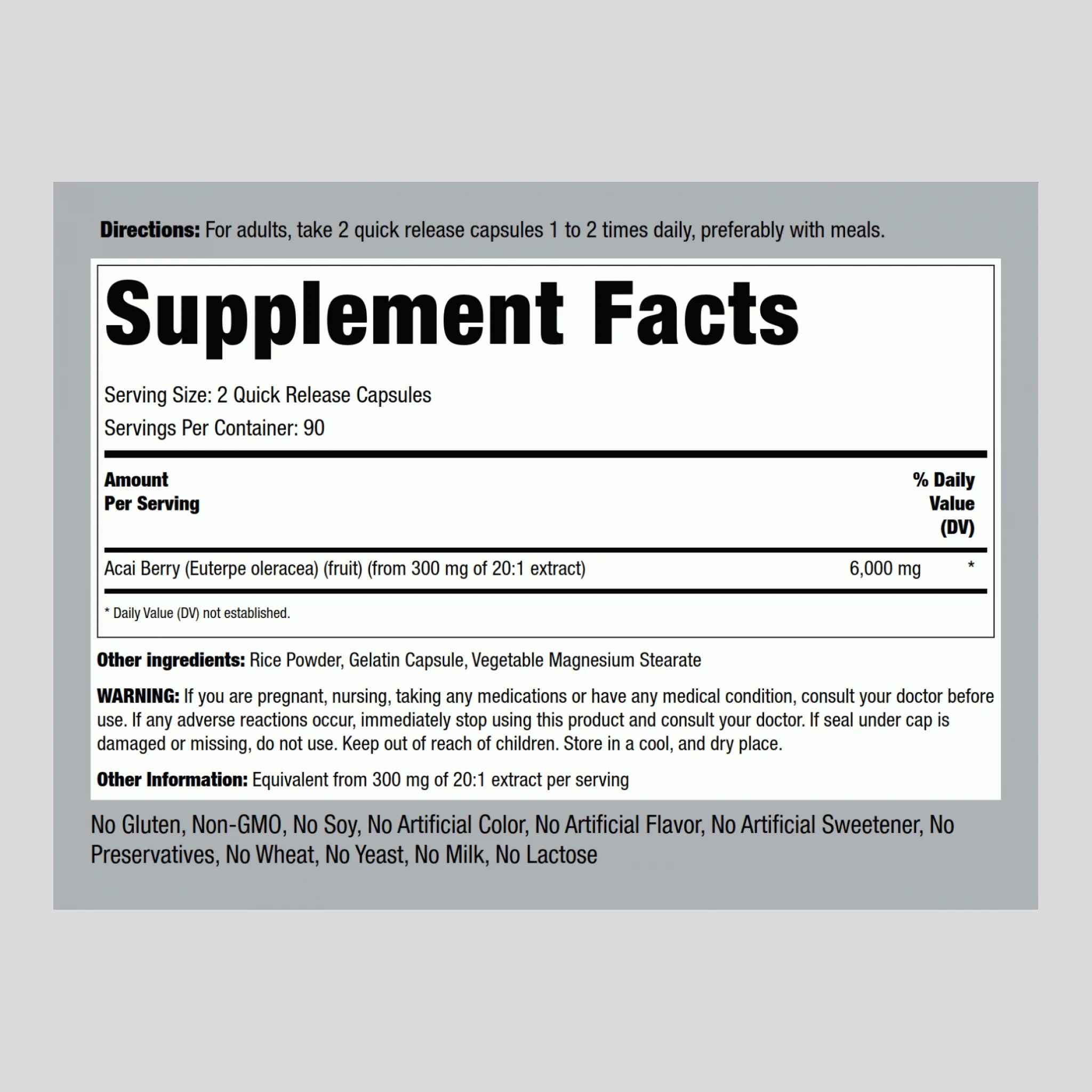 Triple Strength Acai Supreme, 6000 mg (per serving), 180 Quick Release Capsules - Image 2