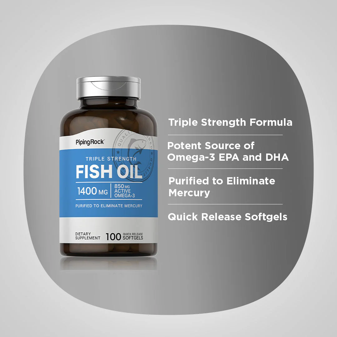Triple Strength Omega-3 Fish Oil 1400 mg (850 mg Active Omega-3), 100 Quick Release Softgels - Image 4