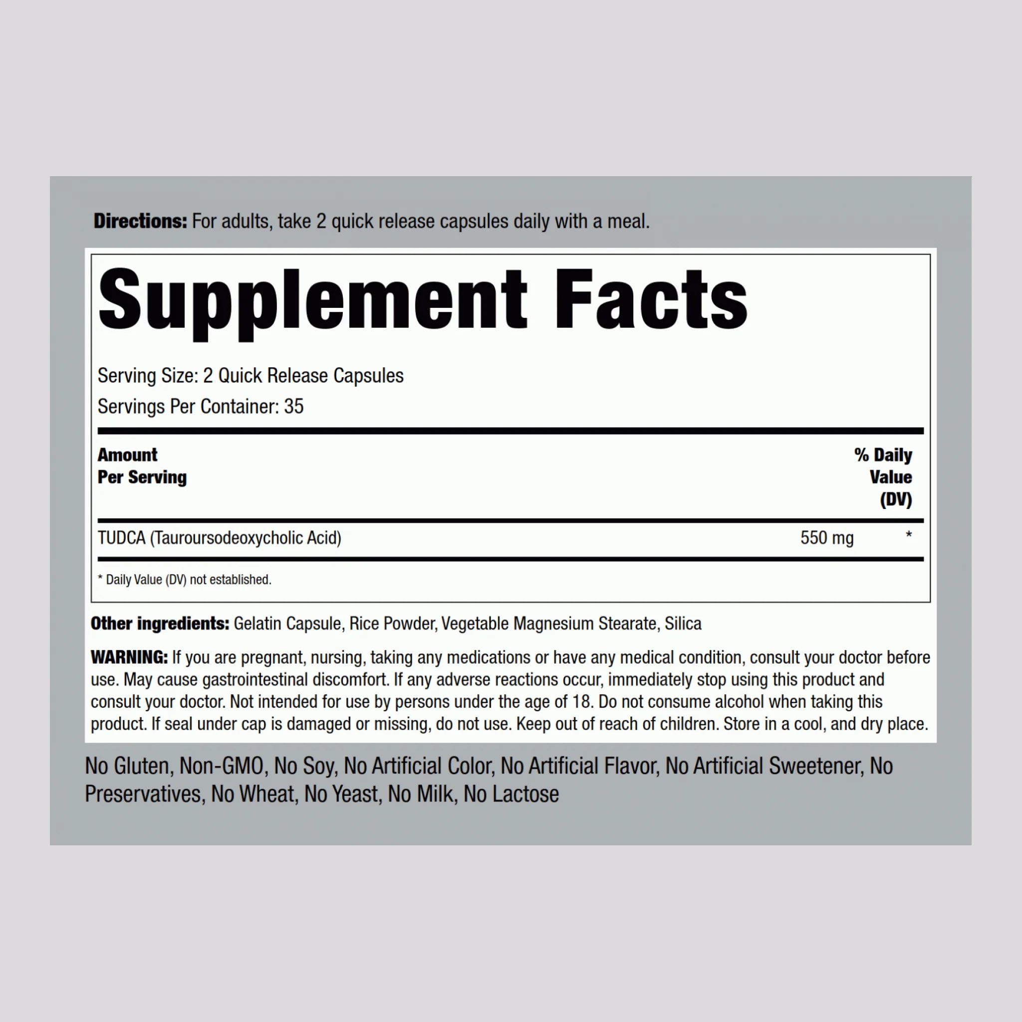 Tudca, 550 mg (per serving), 70 Quick Release Capsules, 2  Bottles - Image 2