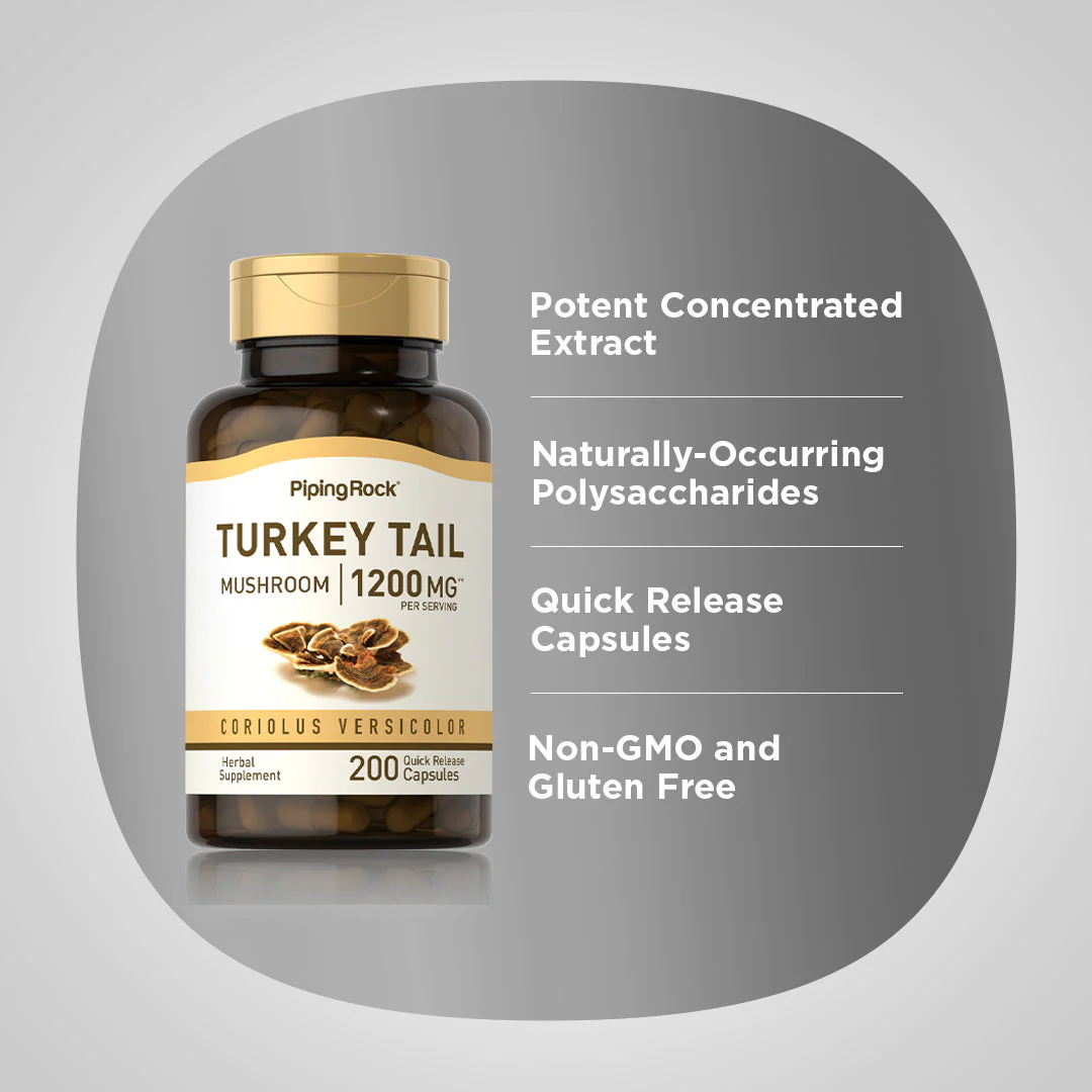 Turkey Tail Mushroom, 1200 mg (per serving), 200 Quick Release Capsules, 2  Bottles - Image 4