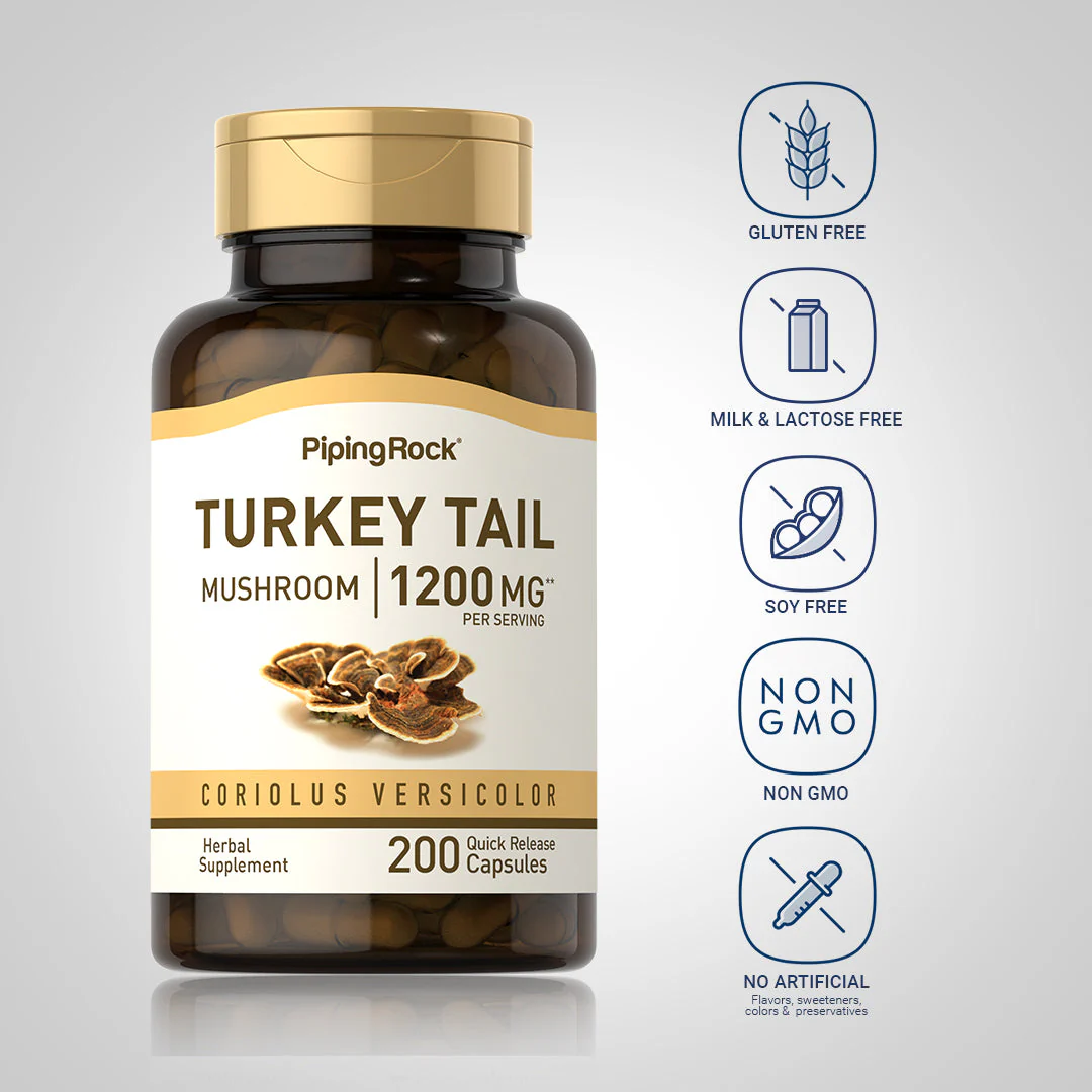 Turkey Tail Mushroom, 1200 mg (per serving), 200 Quick Release Capsules, 2  Bottles - Image 5
