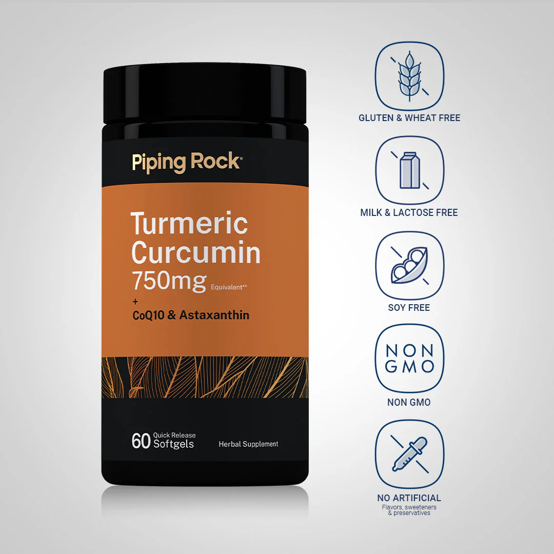 Turmeric Curcumin Plus Coq10 and Astaxanthin, 750 mg, 60 Quick Release Softgels, 2  Bottles - Image 4