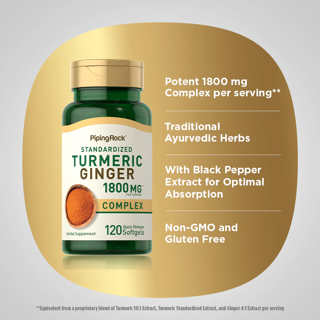 Turmeric Ginger Complex Standardized, 1800 mg (per serving), 120 Quick Release Softgels, 2  Bottles - Image 3